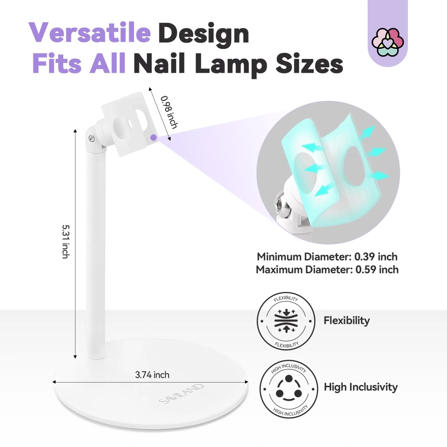 SAVILAND U V Nail Lamp Stand: Sturdy Only U V Light Stand for Gel Nails Polish 360° Adjustable Magnetic Rotation U V Nail Light Stand Portable Handsfree Builder Nail Gel Lamp Stand Home Salon Manicure