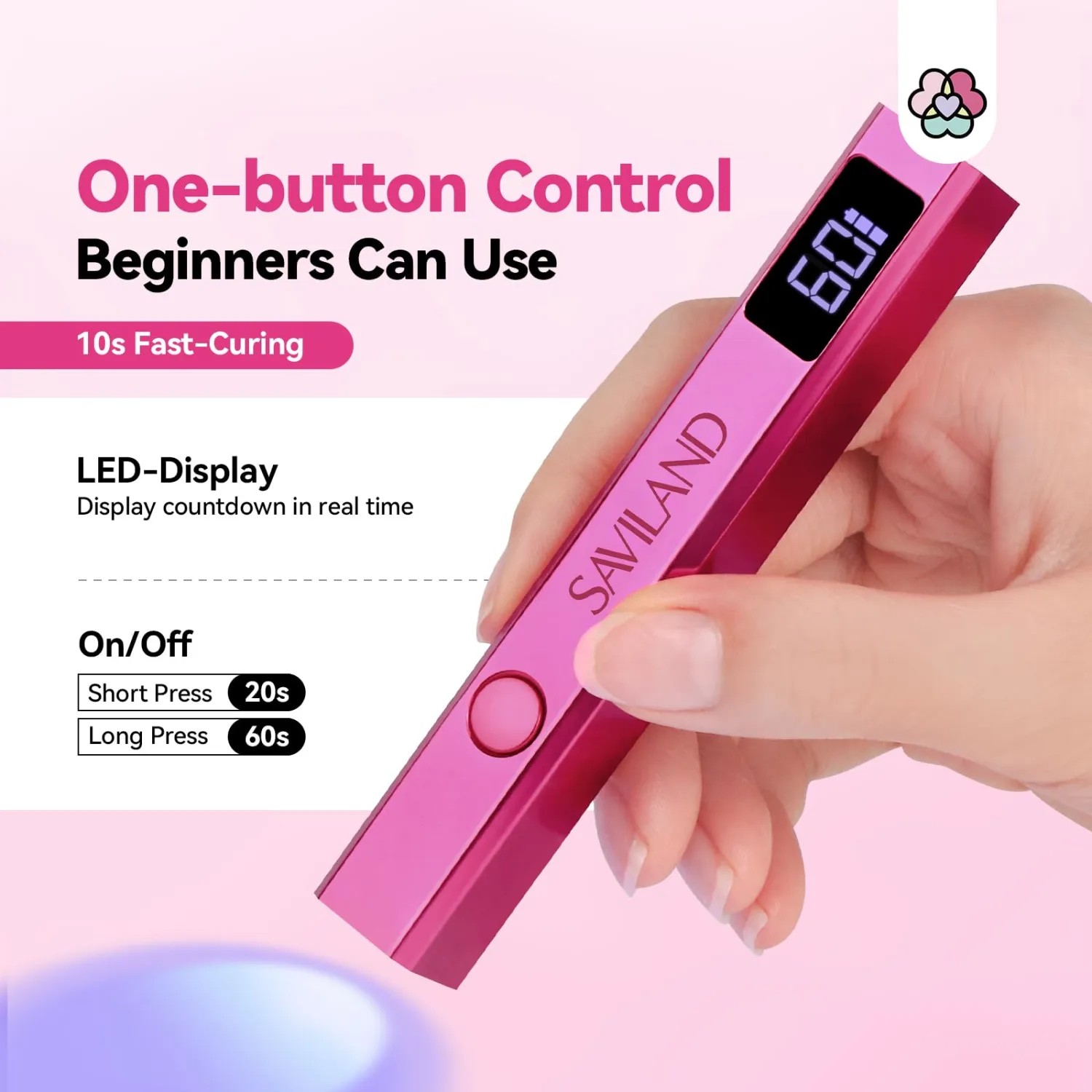 SAVILAND Handheld U V Nail Light for Nails: 12W Nail Flash Cure Lamp 2025 LCD Display Screen LED Light for Gel Nail Portable Mini UV Flash Cure Light Nail Dryer For Gel Polish Flash Cure Lamp Home DIY
