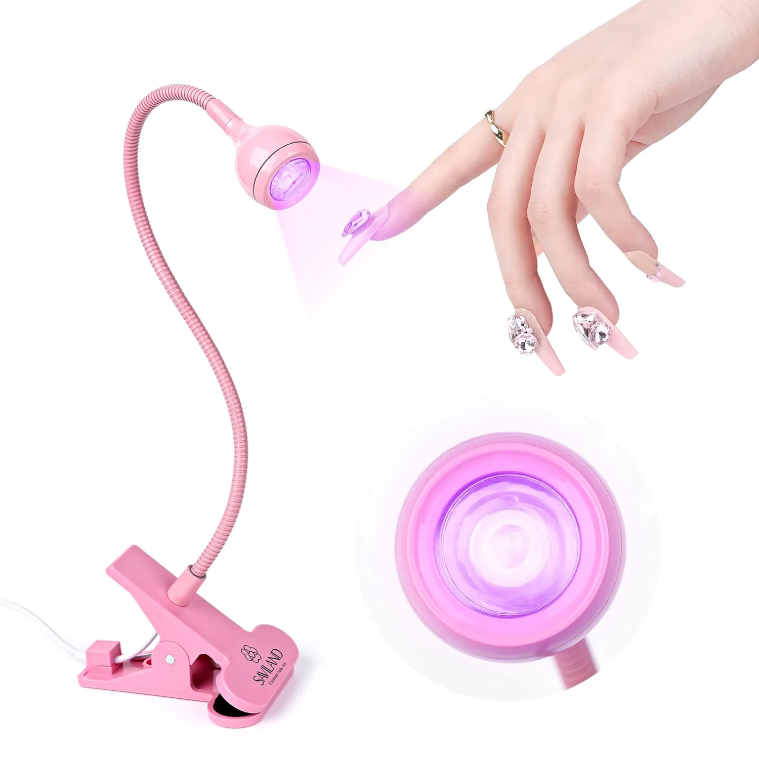 SAVILAND Gooseneck U V Lamp for Gel Nails: 2025 Pink LED U V Nail Gel Lamp 10s Flash Cure Light Gel Nail Tips Lamp with Desk Clip for Gel Nail Polish Mini Nail Dryer for Manicure Gel Light