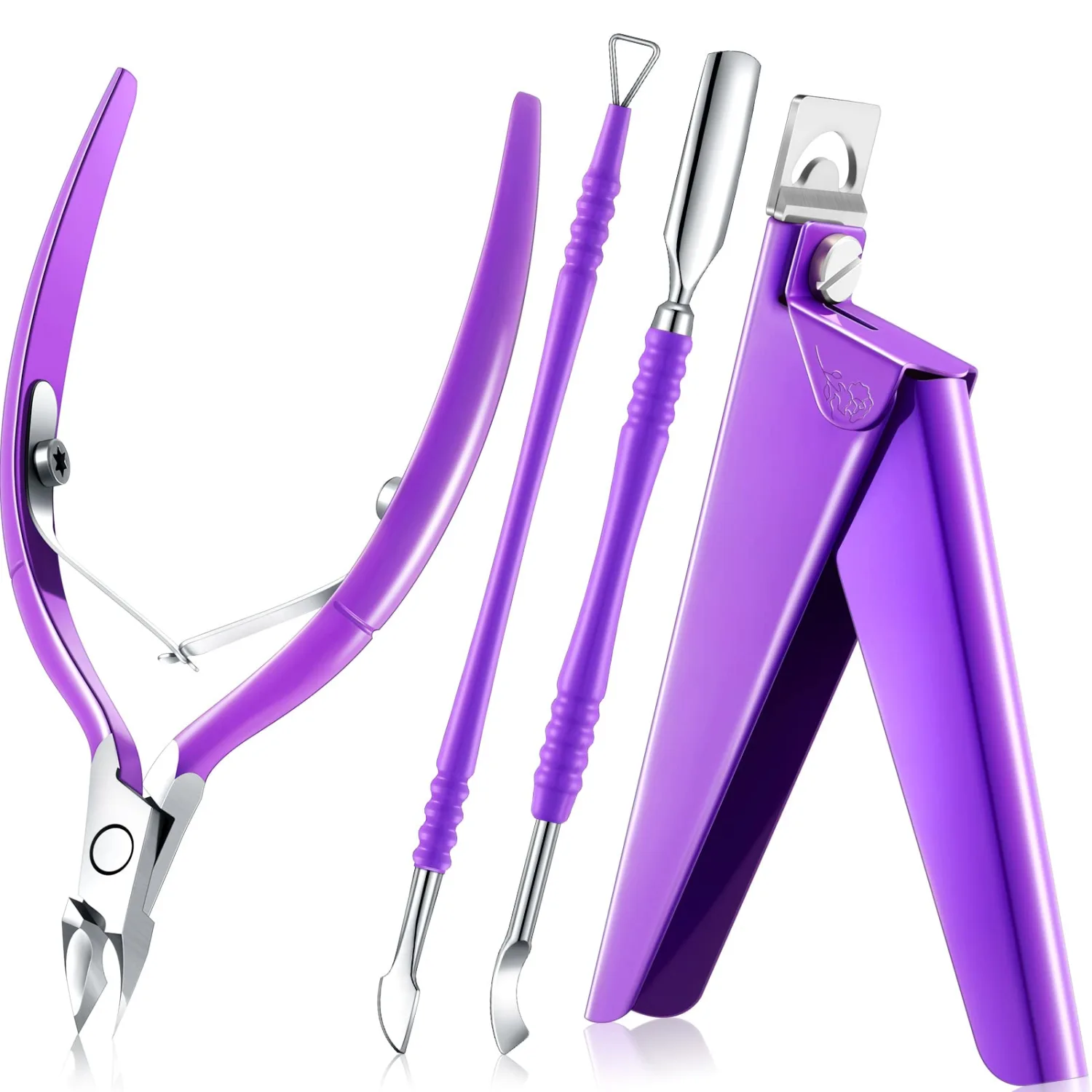 Mudder Acrylic Nail Clippers Kit False Nails Tips Cutter Professional Cuticle Trimmer Nipper Cutter Pusher Remover Stainless Steel Manicure Pedicure Art Tools Set Salon Home(Purple)