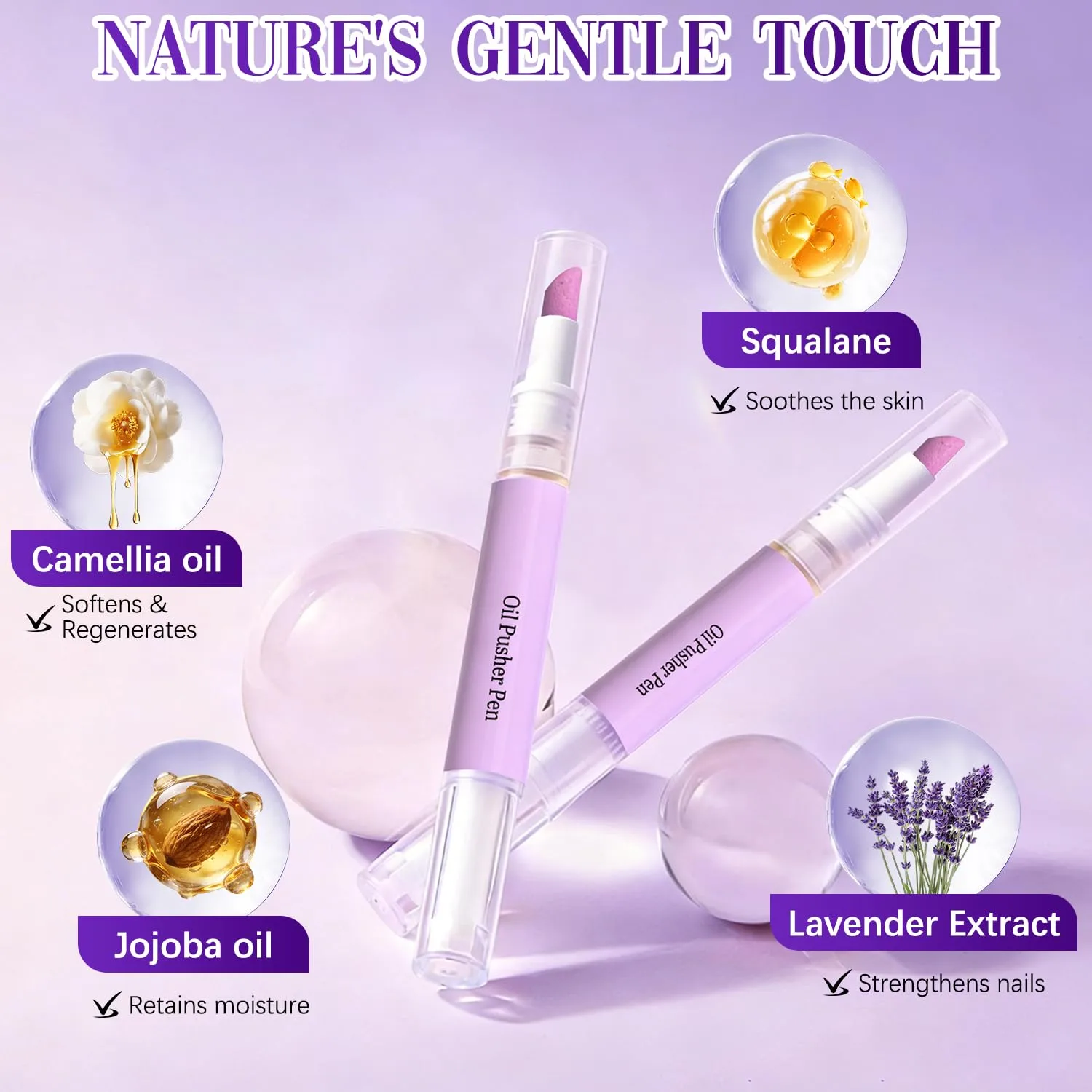Ceramic Cuticle Pusher & Oil Pen, 2-in-1 Cuticle Oil Pusher Pen, Gentle Cuticle Remover Nail Care Tool for Dry & Damaged Nails, Hangnails, Moisturize Strengthen Brighten
