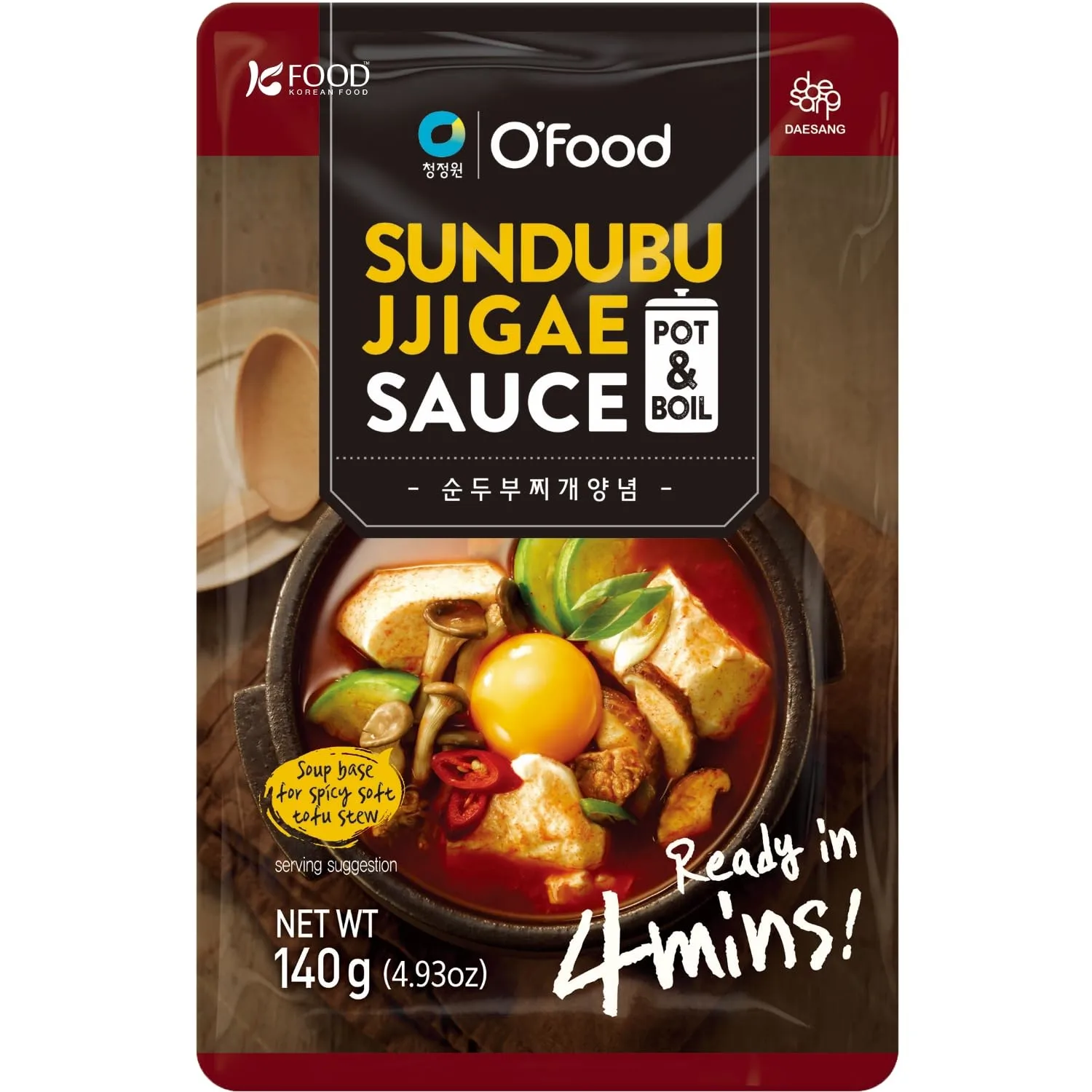 Korean Food O'Food Sundubu Jjigae Sauce – Spicy Soft Tofu Stew Base, Authentic Korean Soup Broth, Easy 4-Minute Cook, 4.94oz (140g)