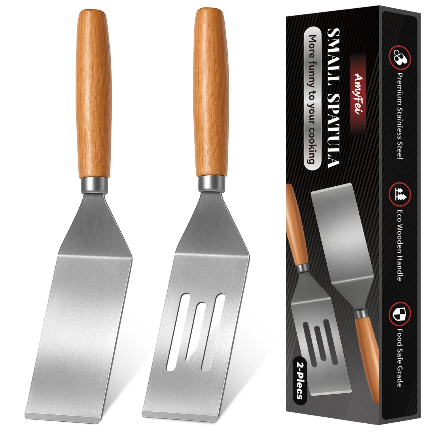 2Pcs Stainless Steel Spatula Set,Mini Serving Spatula for Kitchen Use,Metal Spatula for Cooking with Heat Resistant Handle,Metal Spatulas for kitchen use for Pancakes、Lasagna、Brownies、Cake and Cookie