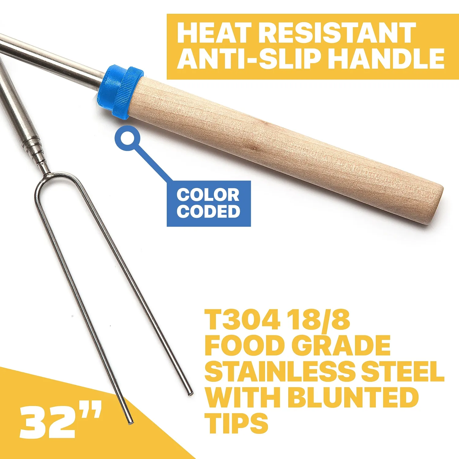 Smores Sticks for Fire Pit - Accessories for Campfire Marshmallow Roasting Sticks Smores Kit Outdoor-Smore Skewers Hot Dog Fork For Outside, Camping Essentials Bonfire Gear Long 32" 10 Pack