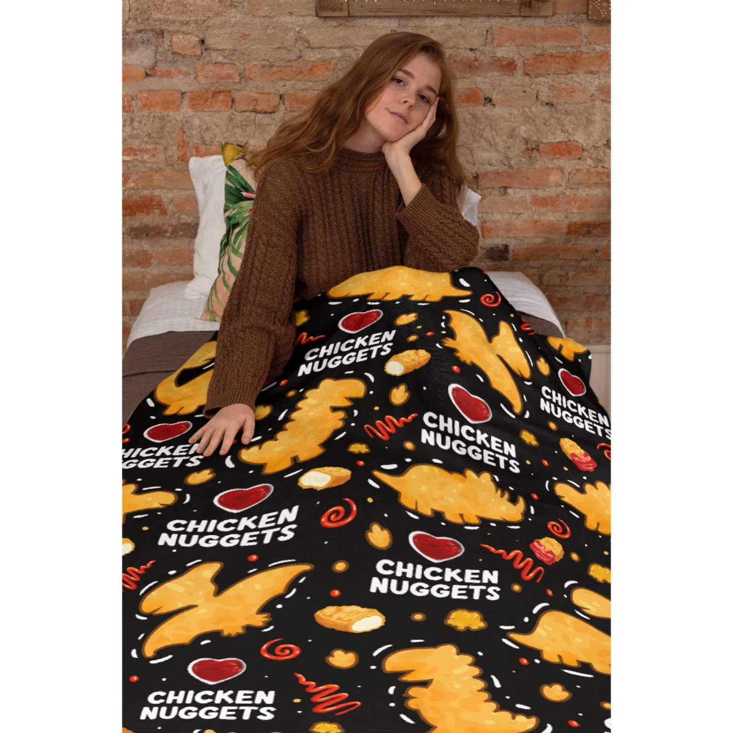 Chicken Nugget Blanket,Dino Nugget Blankets Gift Soft Cozy Plush Bedding Blanket,Fuzzy Flannel Fleece Ketchup Blanket for Couch Sofa Camping,30"x40"-Toddler Size for Baby/Pet