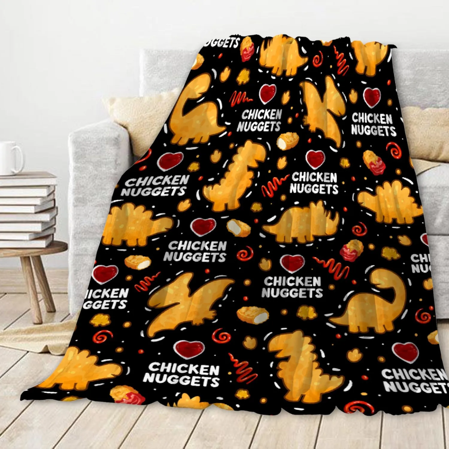 Chicken Nugget Blanket,Dino Nugget Blankets Gift Soft Cozy Plush Bedding Blanket,Fuzzy Flannel Fleece Ketchup Blanket for Couch Sofa Camping,30"x40"-Toddler Size for Baby/Pet