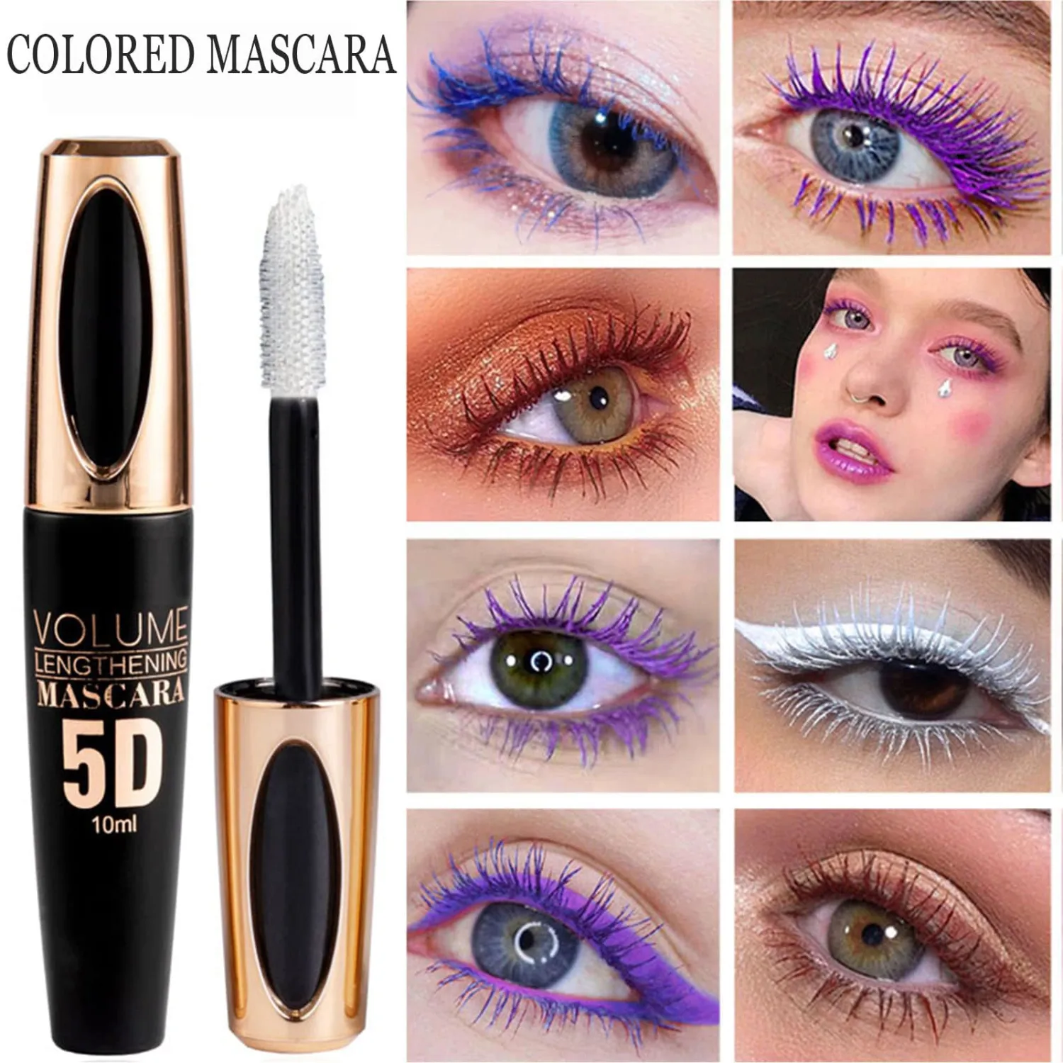 Blue Waterproof Mascara for Eyelashes - 5D Silk Fiber Lash, Long Lasting, Smudgeproof, Lengthening, Defining, Curling, Volumizing - Colorful Eye Makeup for Party and Stage Use
