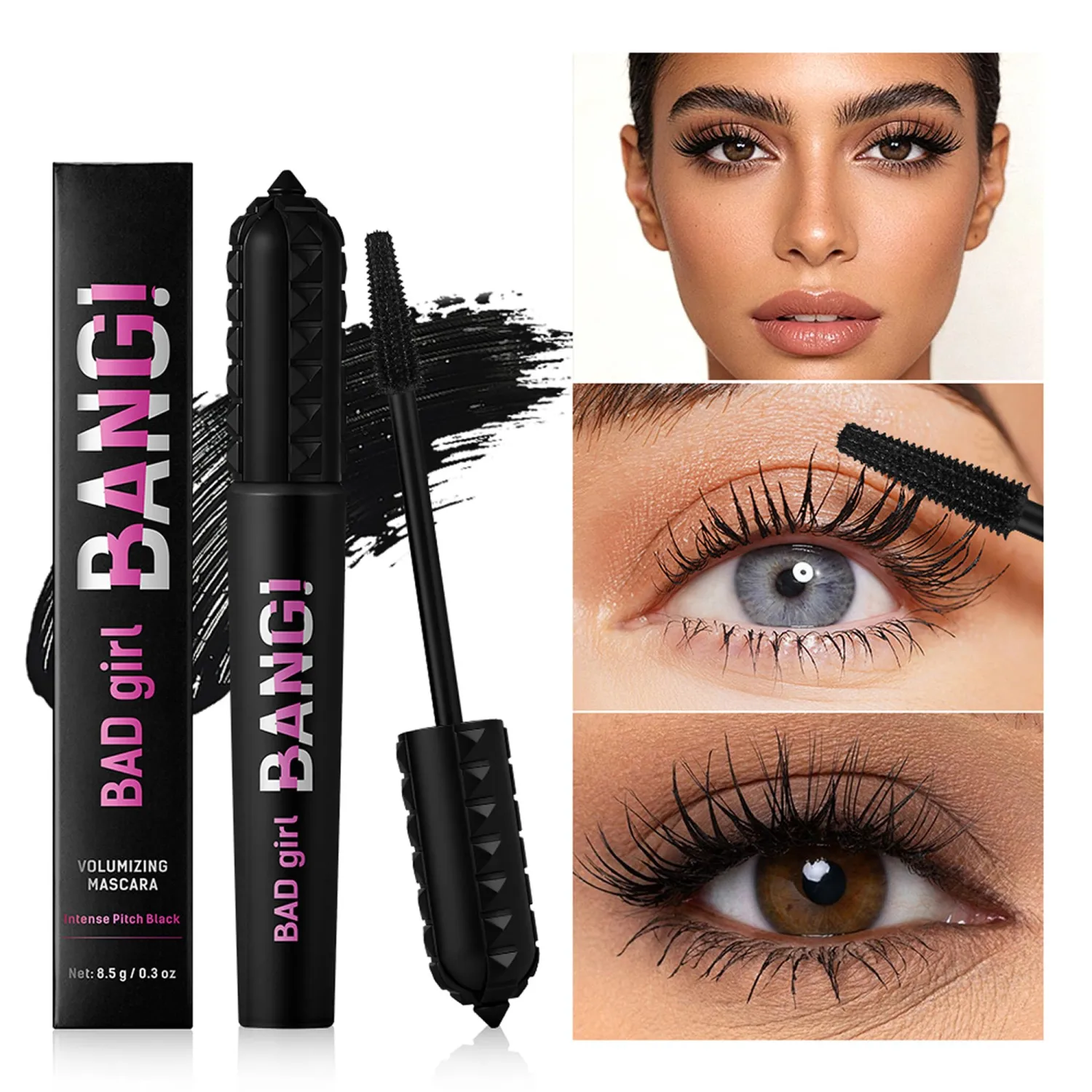 Black Mascara for Eyelashes, Waterproof Mascara Long Lasting Thick Eye Lash, 5D Silk Fiber Lash Smudge-Proof Volume, Lengthening, Curling Mascara Makeup Party Stage Use