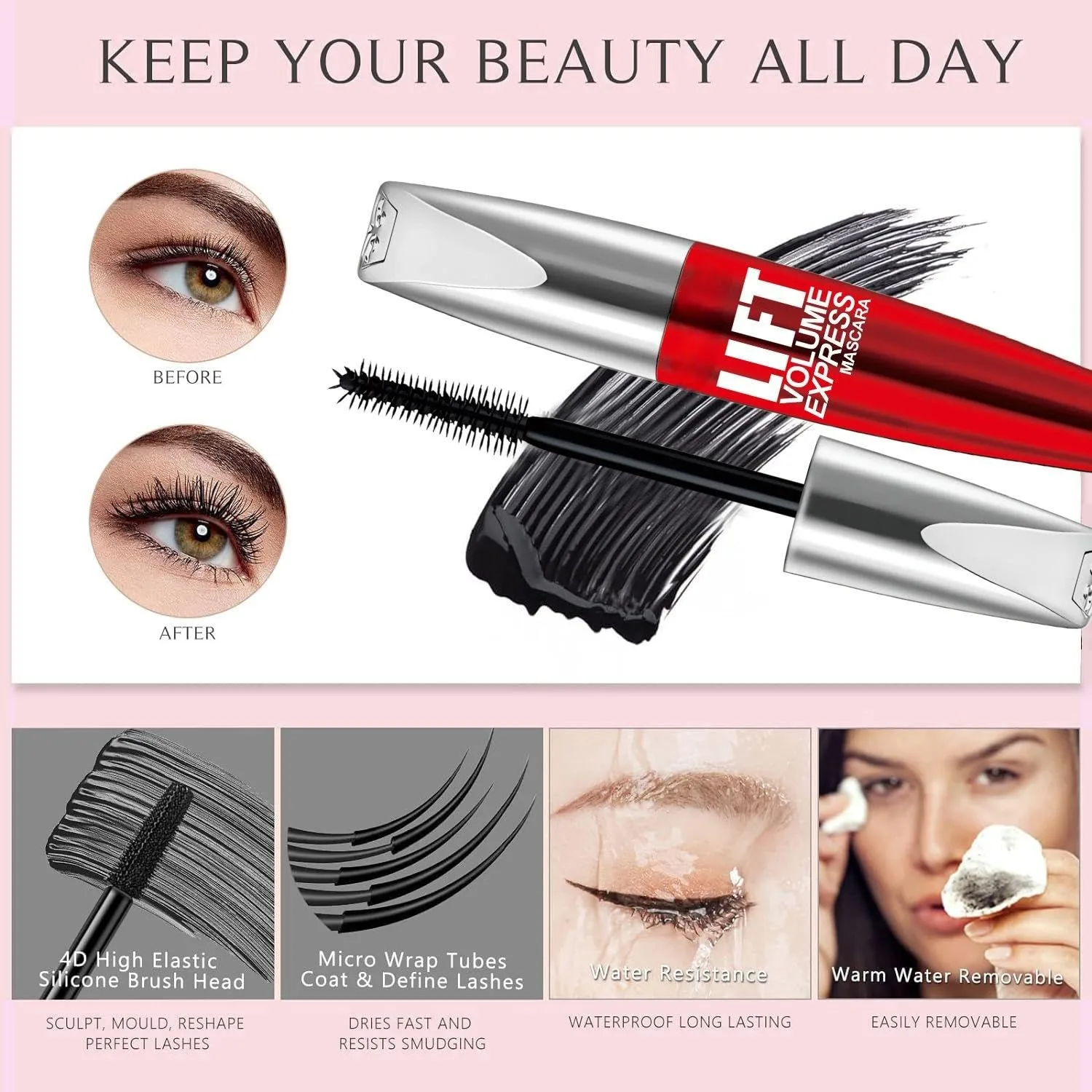 Smudge Proof Lash Primer - Waterproof, Volumizing Mascara Base for Natural Long Lasting Lashes (0.35 oz)