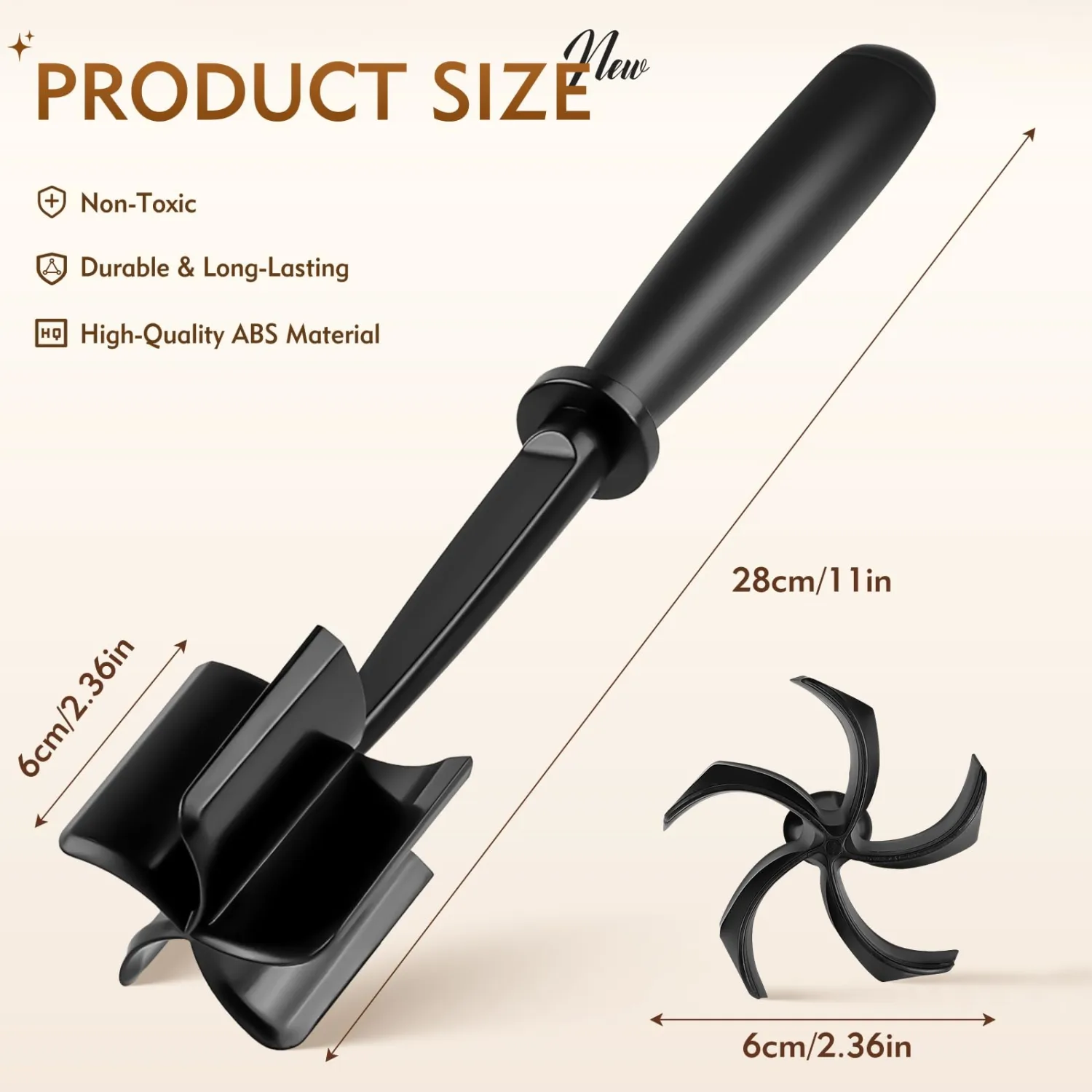 Meat Masher, Ground Beef Chopper Tool with 5 Curve Blades & Ergonomic Non-Slip Handle, Nylon Hamburger Smasher Tool Heat Resistant Non Stick(Black)