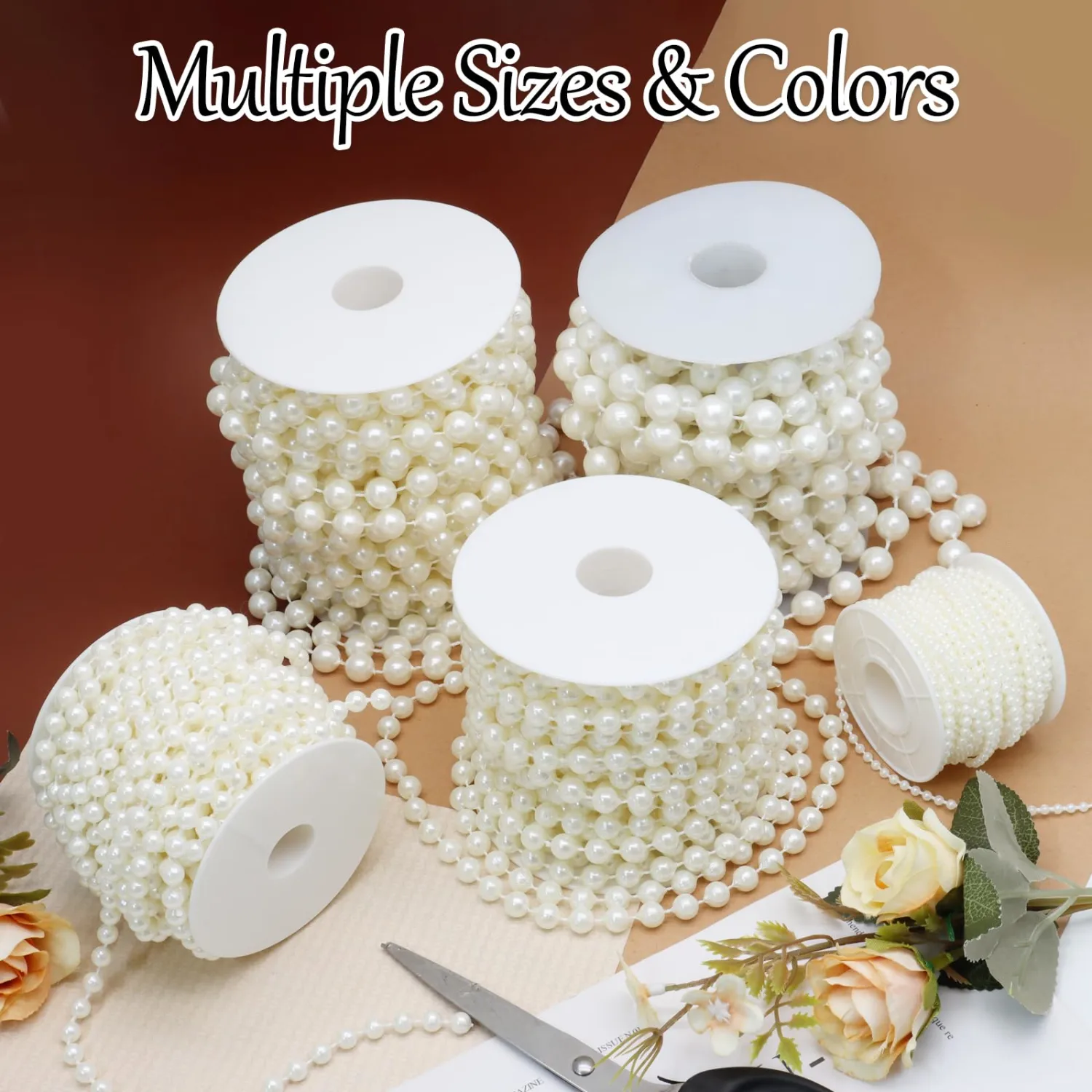 Biaungdo 10mm Millet Beads Faux Pearl Roll Strand, 10 Meters / 33 Feets Ivory Crafts String Faux Pearl Garland for Wedding Centerpieces, Christmas Tree, Party & Floral Decorations DIY