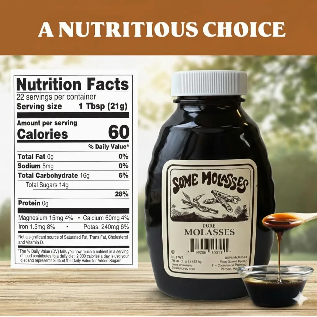 Some Molasses Unsulphured Dark Molasses, 16 oz – Rich Caramel Flavor, No Artificial Preservatives, Perfect for Cooking and Baking