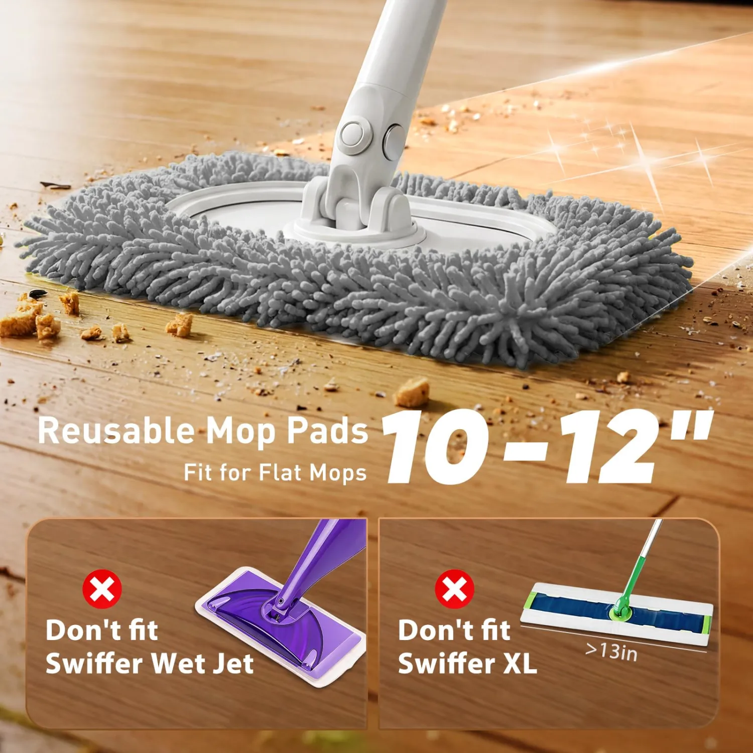 6 Pack Reusable Microfiber Mop Pads Compatible with Sweeper Mops, Replacement Mopping Pads Dry Sweeping Cloths, Washable Chenille Flat Mops Refills for Mopping Floor Cleaning (Mop is not Included)