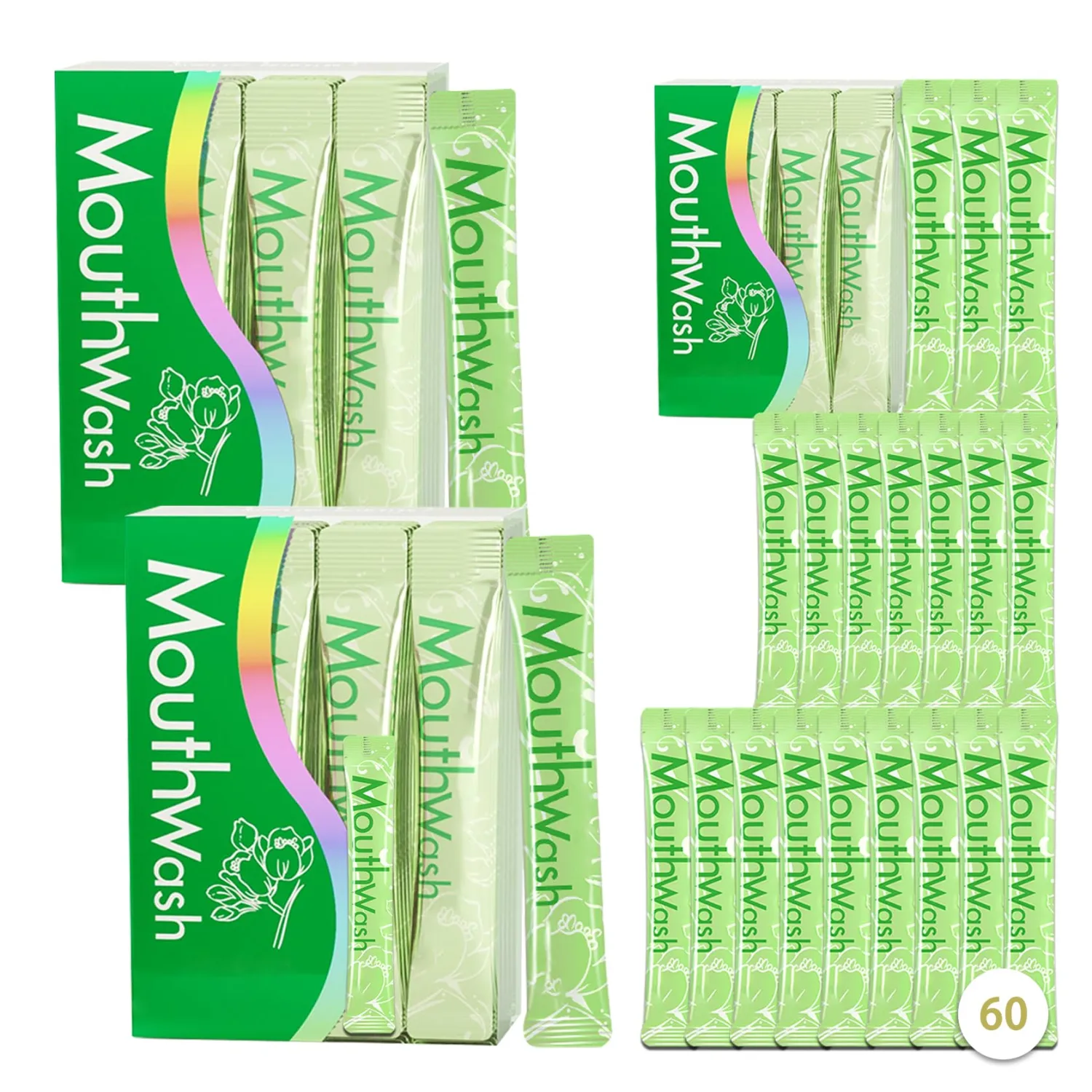 Travel Size Mouthwash,Mini Mouthwash Travel Size Bulk Portable Mouth Wash Set,Individual Small Travel Mouth Wash Packets for Fresh Breath(Pack of 60) A4