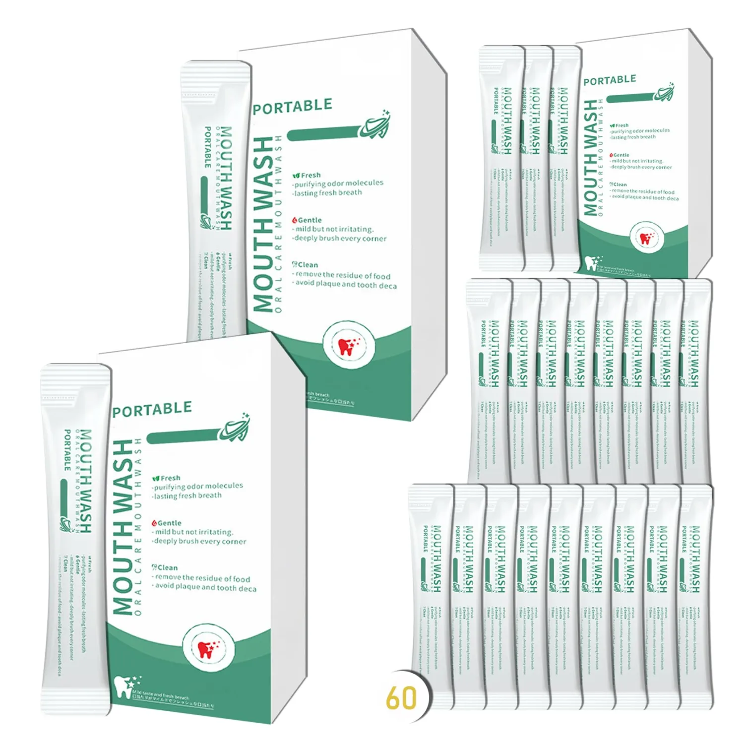 Travel Size Mouthwash,Mini Mouthwash Travel Size Bulk Portable Mouth Wash Set,Individual Small Travel Mouth Wash Packets for Fresh Breath(Pack of 60) A40