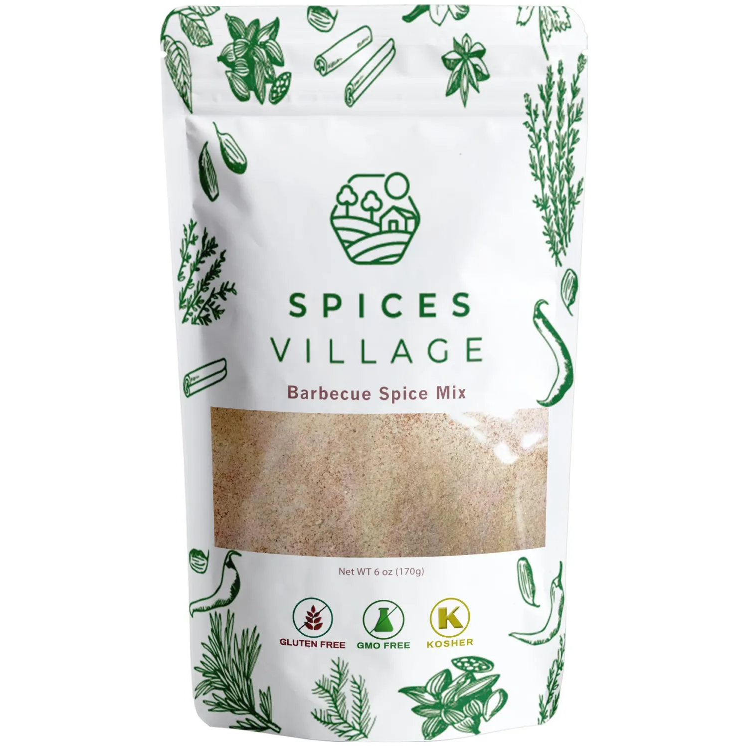 Spices Village BBQ Seaosning, Barbecue Spice Mix, Gluten Free All Purpose Seasoning, 6 oz, Barbecue Seasonings, Mix of Paprika, Onion, Garlic, Tomato, Turmeric, No MSG, Vegan, Kosher