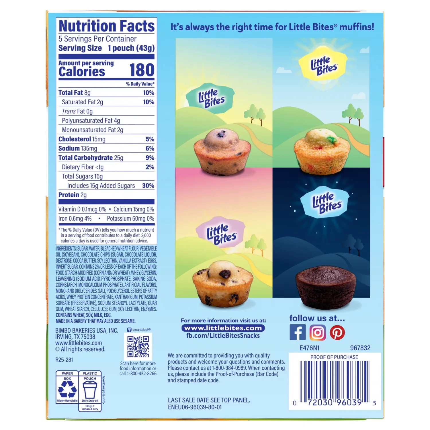 Little Bites Chocolatey Chip Muffins, 5 individual packs, (1.5 oz each), Made with Real Chocolate Chip Mini Muffins, 7.5 oz Multipack