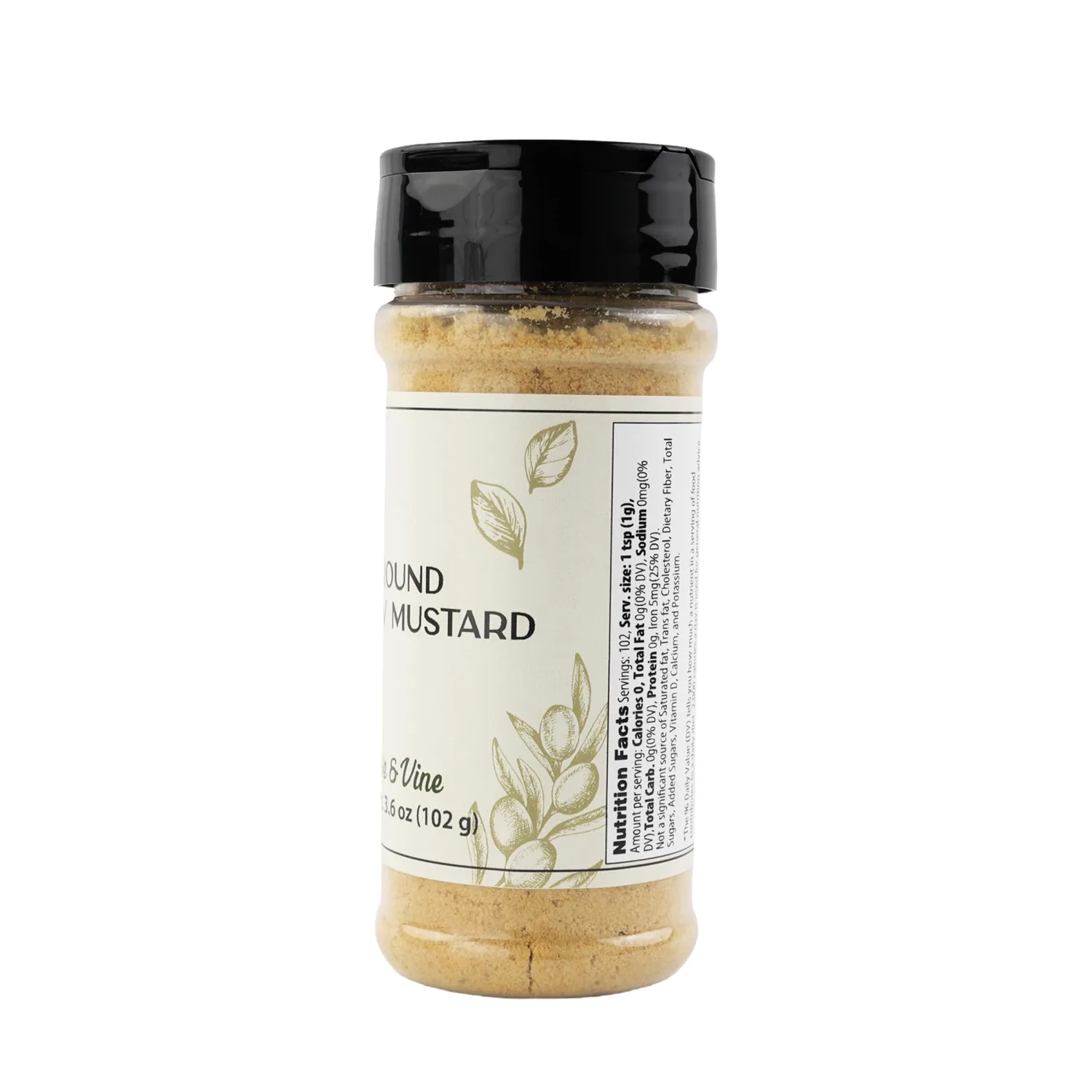 Olive & Vine Yellow Mustard Ground, Tangy Flavor, For Sauces & Dressings, Rich Tradition, Authentic Taste, For Global Recipes (3.6 Ounce)