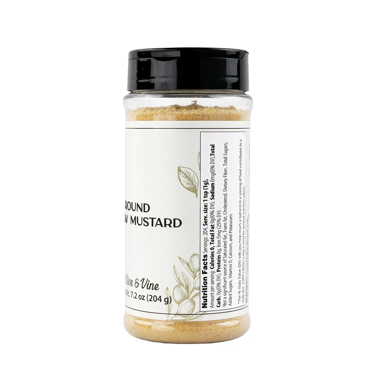Olive & Vine Yellow Mustard Ground, Tangy Flavor, For Sauces & Dressings, Rich Tradition, Authentic Taste, For Global Recipes (7.2 Ounce)
