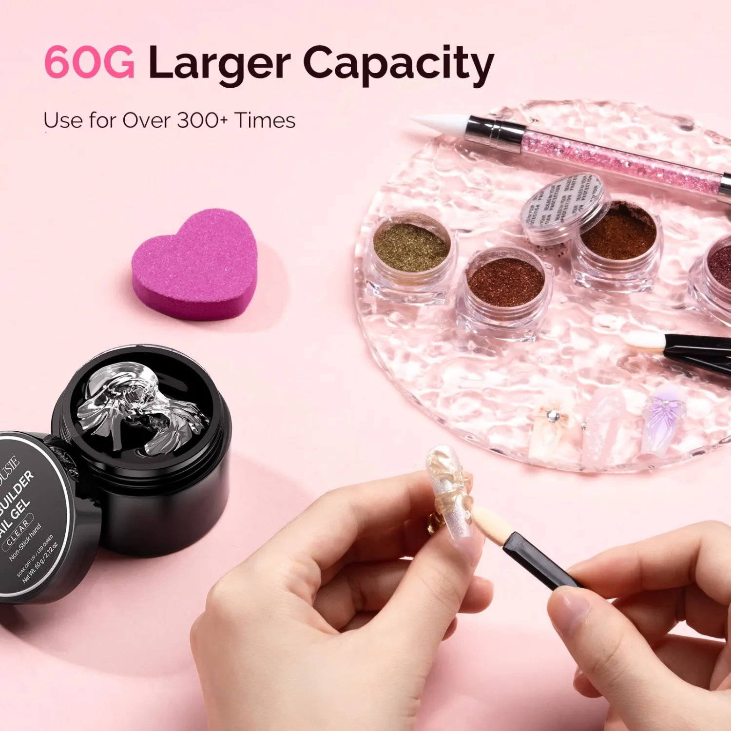 MelodySusie Solid Builder Nail Gel Kit 3D Nail Gels Sculpting Gel for Art Non-Sticky Hand Carving Glue Extension with Sequins Chrome Powder DIY Salon Home 60g