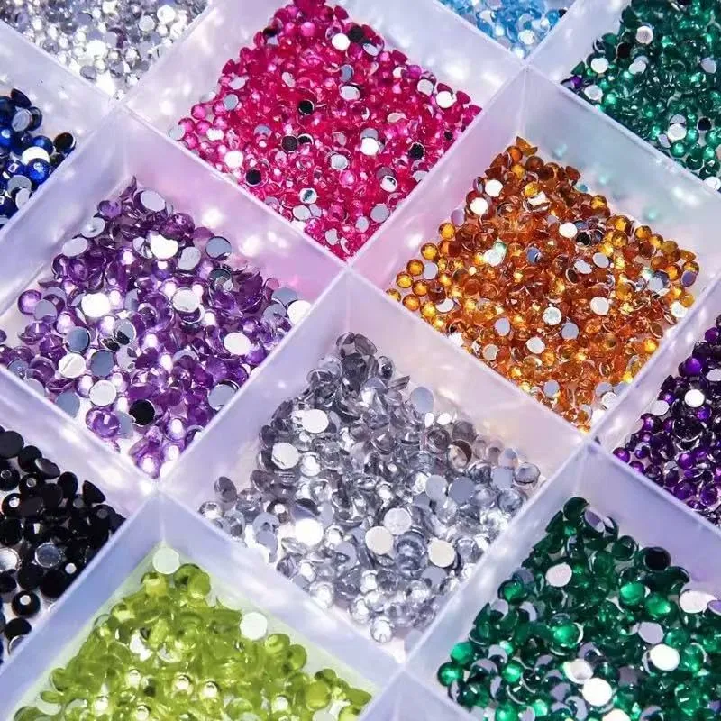 24Grid Nail Art Rhinestone Flatback Gems Crystals Diamond for Nail Decoration Round Rhinestones Kit with Pickup Pencil and Tweezer for DIY and Professional Nail Art