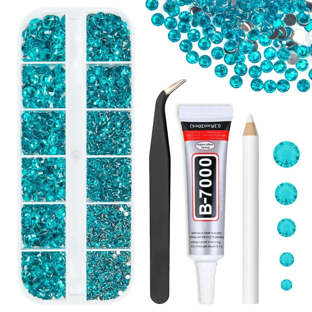 Blue Zircon Crystal Resin Rhinestones w B7000 Jewelry Glue for Bedazzling Crafting Teal Blue Flatback Stones Gems 2mm-6mm Turquoise Diamonds Crystals for Nails Face Eyes Makeup Tumblers Crafts