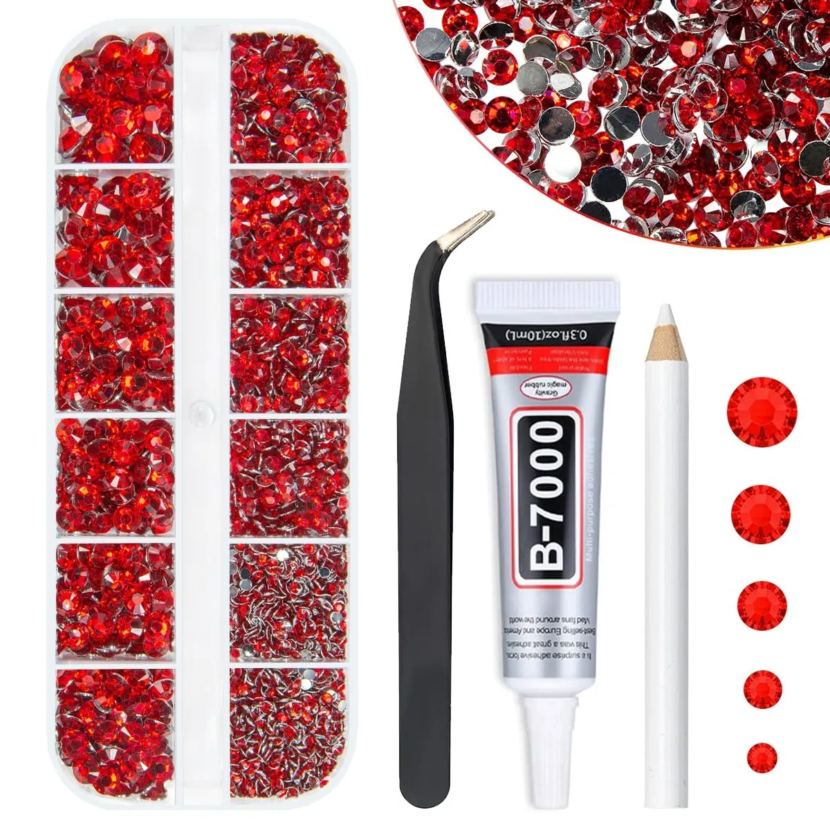 Red Crystal Resin Rhinestones w B7000 Jewelry Glue for Bedazzling Crafting 2mm 3mm 4mm 5mm 6mm Flatback Stones Ruby Red Diamonds Crystals Gems for Nails Face Eye Makeup Tumblers Bottles Crafts