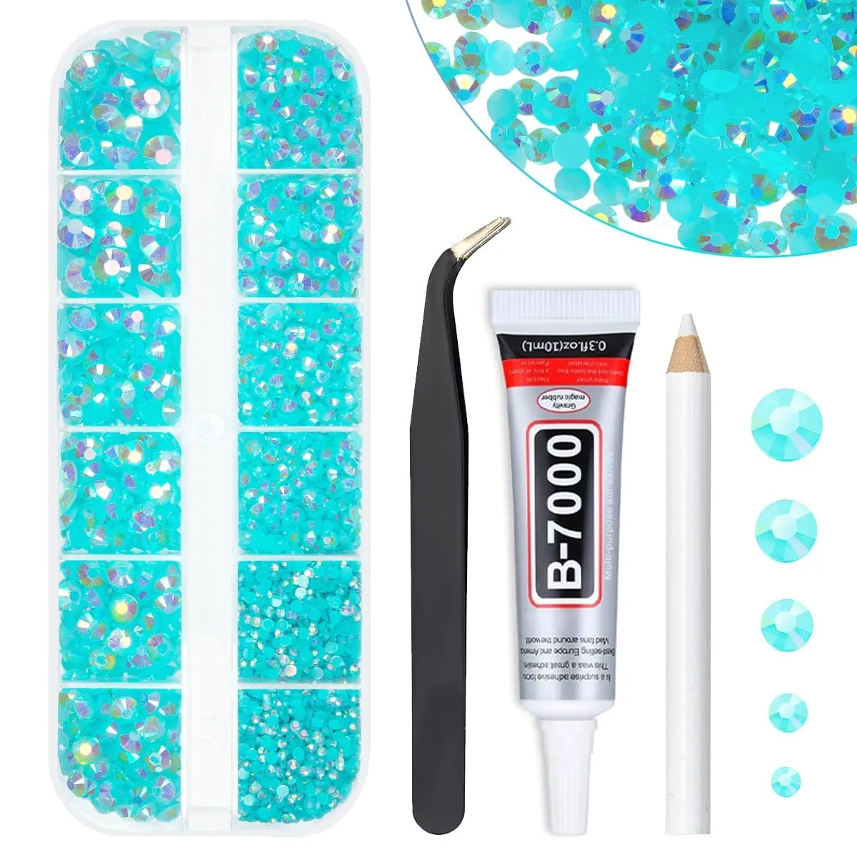 Aquamarine AB Resin Rhinestones w B7000 Jewelry Glue for Bedazzling Crafting 2mm 3mm 4mm 5mm 6mm Lake Blue Flatback Jelly Stones Water Blue Diamonds Charms for Nails Face Makeup Tumblers Crafts