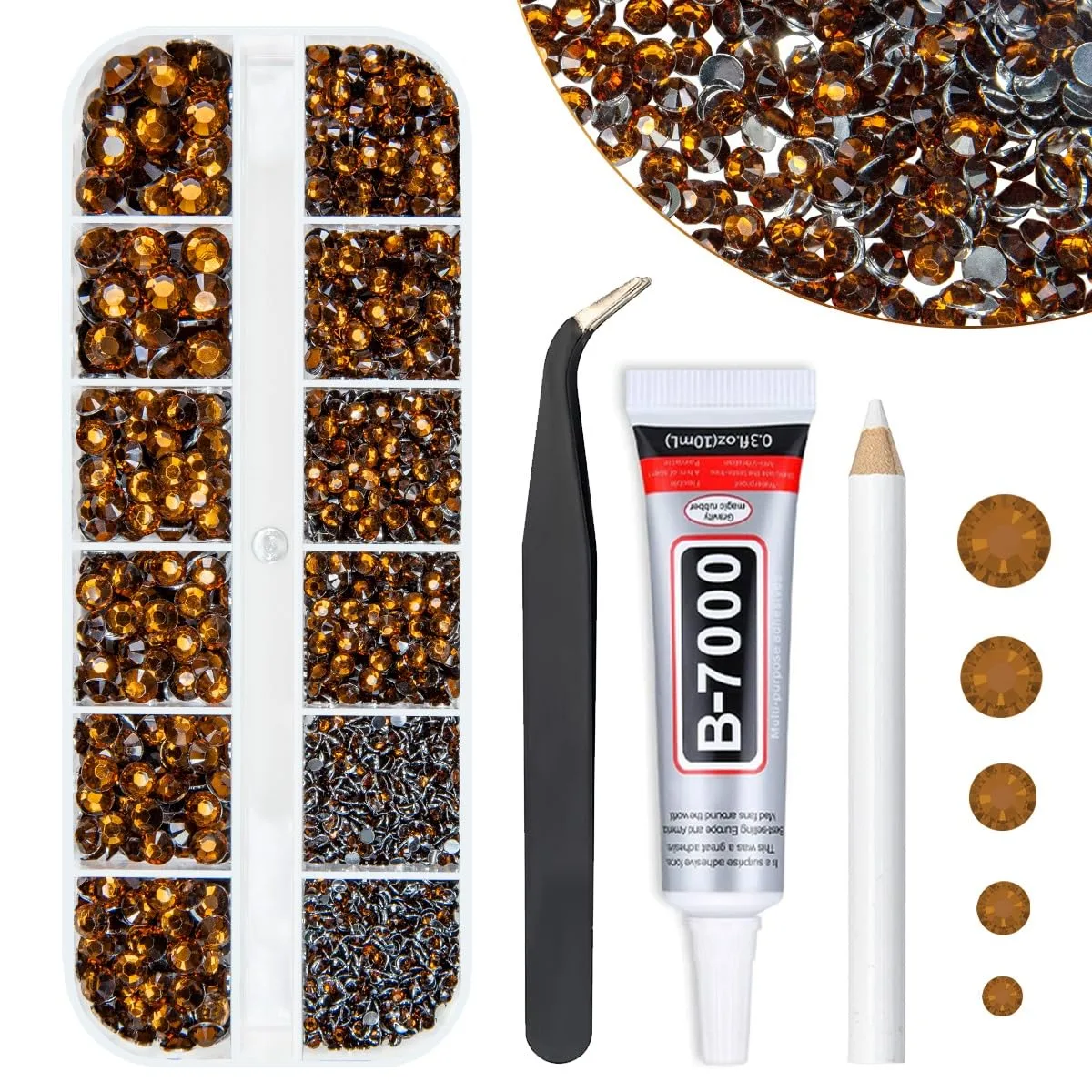 Dark Brown Crystal Resin Rhinestones w B7000 Jewelry Glue for Bedazzling Crafting Flatback Stones 2mm 3mm 4mm 5mm 6mm Diamonds Crystals Gems Charms for Nails Face Eyes Makeup Tumblers Crafts