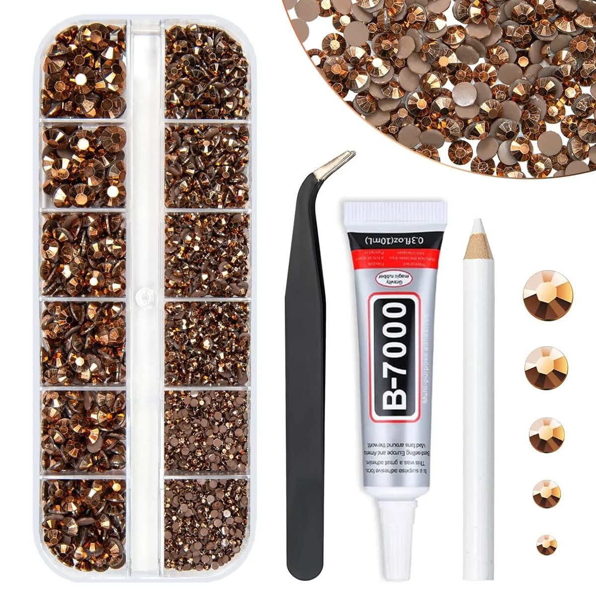 Copper Resin Rhinestones w B7000 Jewelry Glue for Bedazzling Crafting 2mm 3mm 4mm 5mm 6mm Brown Flatback Jelly Stones Coffee Diamonds Gems Charms for Nails Face Eye Makeup Tumblers Decor Crafts