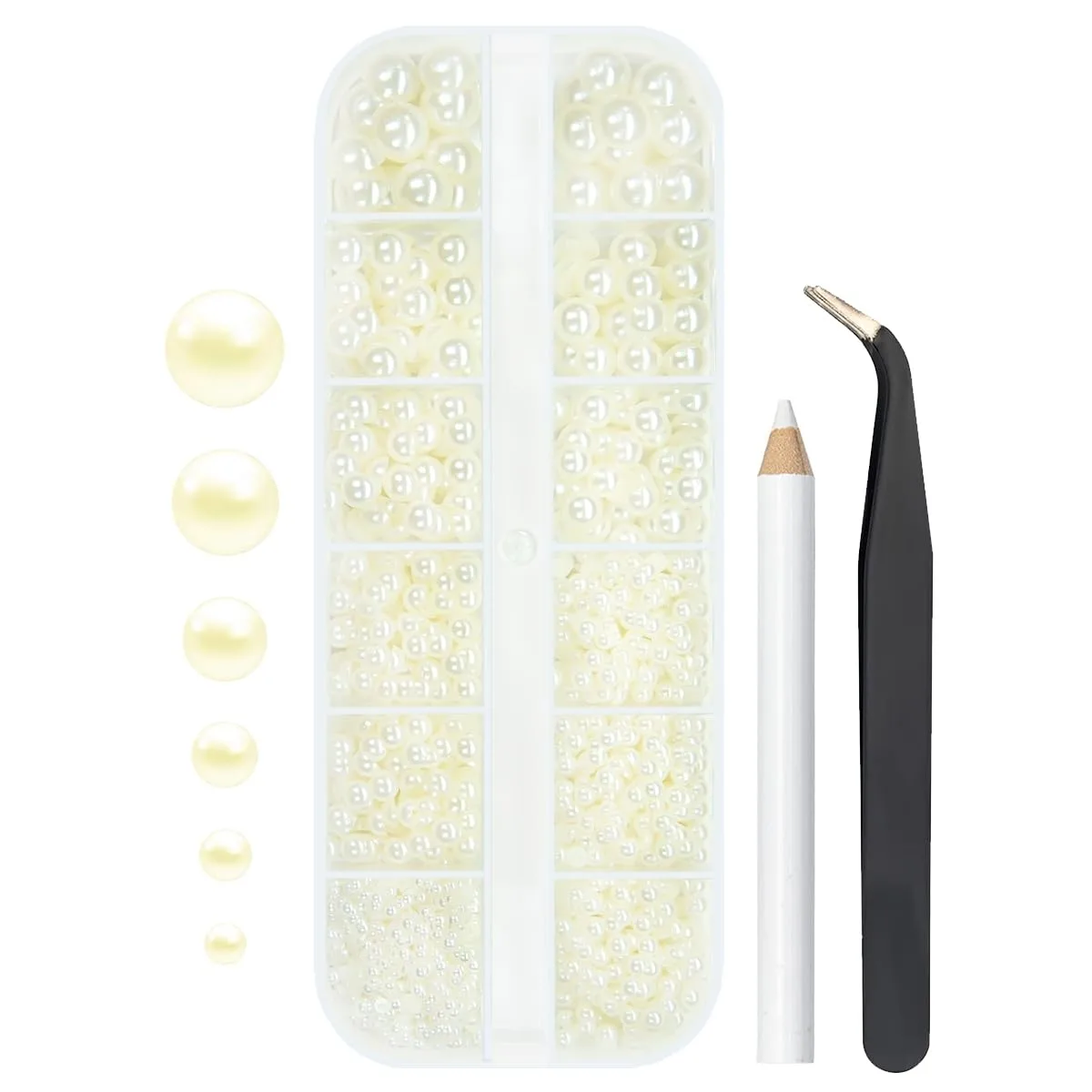 2mm-8mm ﻿Beige Flatback Pearls Nail Charms Ivory White Gems Half Round Beads for Nail Art Face Eyes Makeup Tumblers Bottles DIY Crafting Bedazzling Scrapbooking Clothes Shoes Phone Case Decor