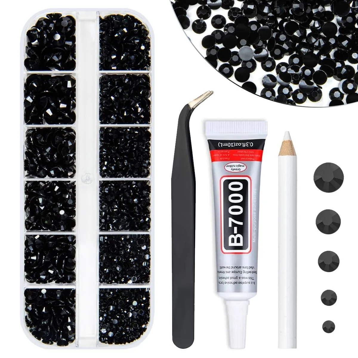 Pure Black Resin Rhinestones for Bedazzling Crafting 2mm 3mm 4mm 5mm 6mm Flatback Jelly Stones Diamonds Gems Charms for Nails Face Eyes Makeup Tumblers Bottles DIY Crafts Shoes Clothes Phones