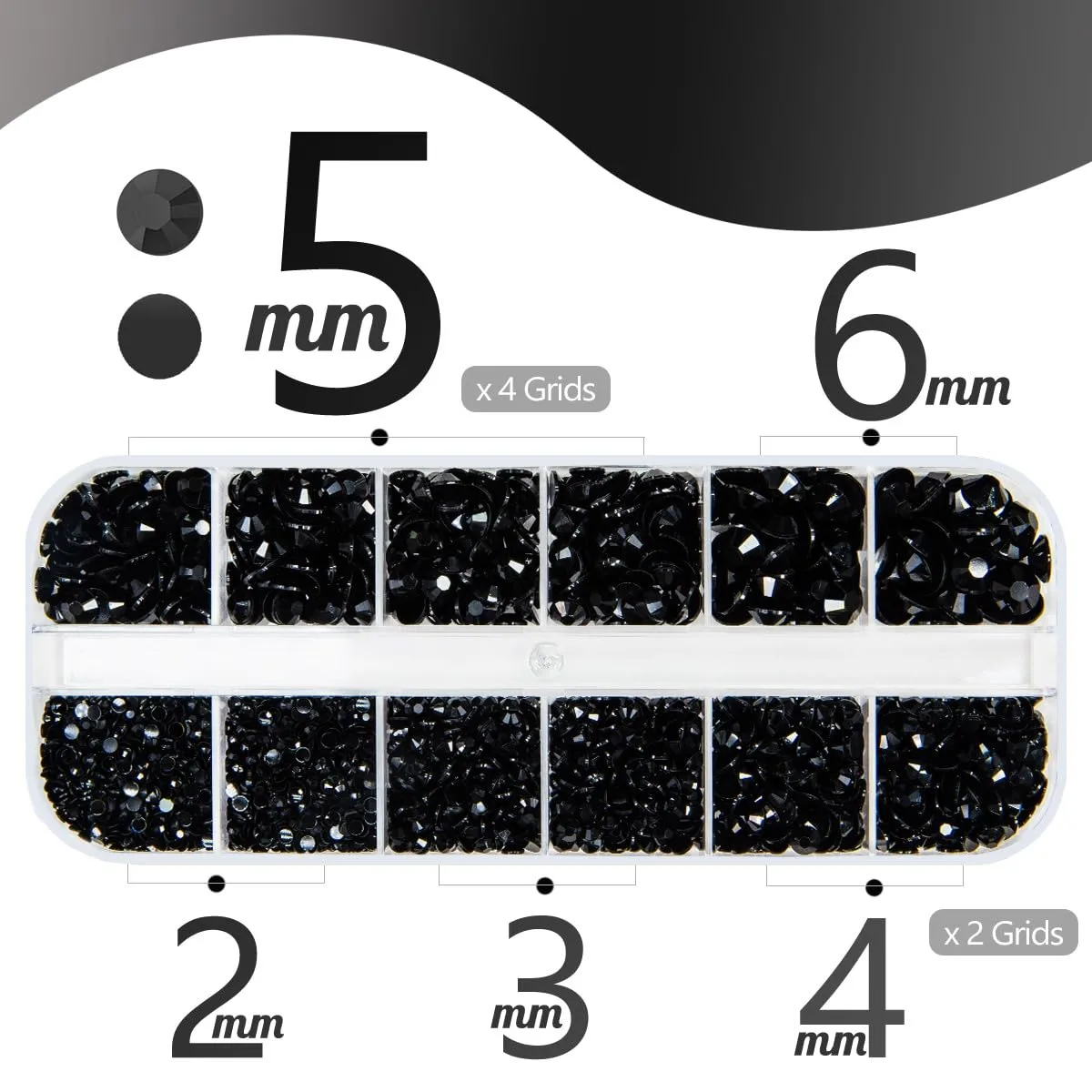 Pure Black Resin Rhinestones for Bedazzling Crafting 2mm 3mm 4mm 5mm 6mm Flatback Jelly Stones Diamonds Gems Charms for Nails Face Eyes Makeup Tumblers Bottles DIY Crafts Shoes Clothes Phones