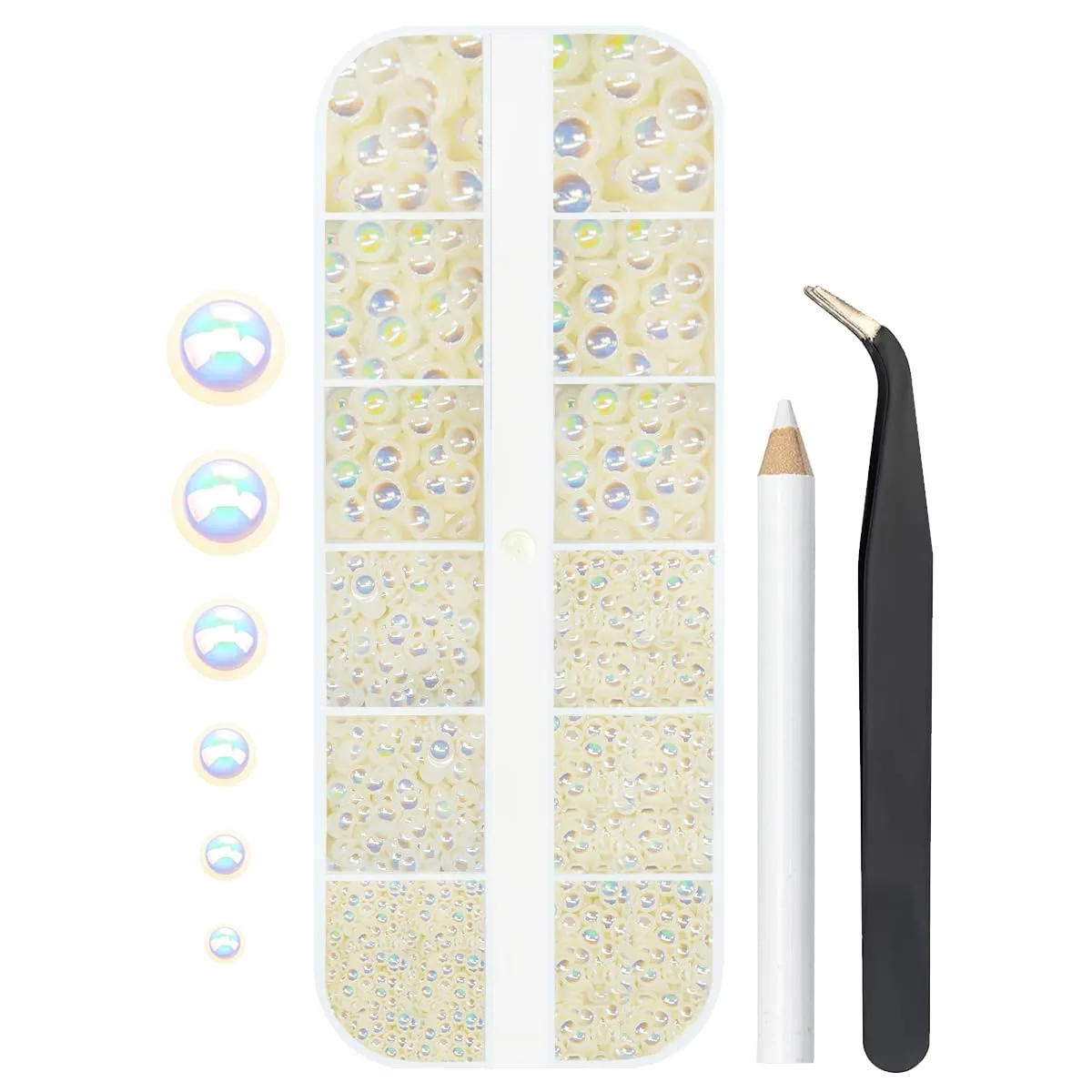 2mm-8mm ﻿Beige AB Flatback Pearls Nail Charms Ivory White AB Gems Half Round Beads for Nail Art Face Eyes Makeup Tumblers Bottles DIY Crafting Bedazzling Scrapbooking Clothes Shoes Phones Decor