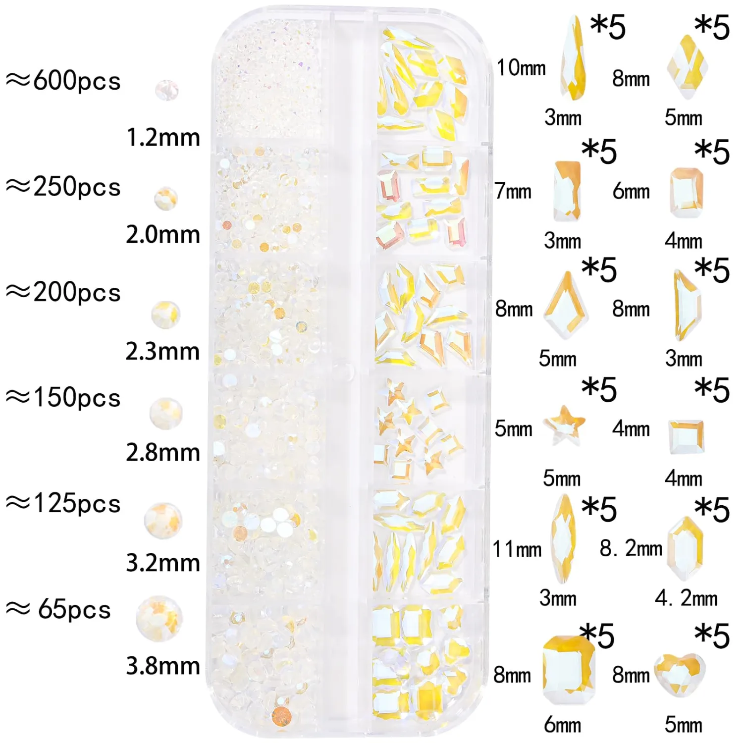 HNUIX Nail Rhinestones Kit Aurora Flatback Clear Moonlight Nail Charms Glass Gems Stones 1450Pcs Nail Art Gems Diamonds Jewels Multi Shapes Sizes Nail Charms for Nails DIY Faces Eyes Makeup