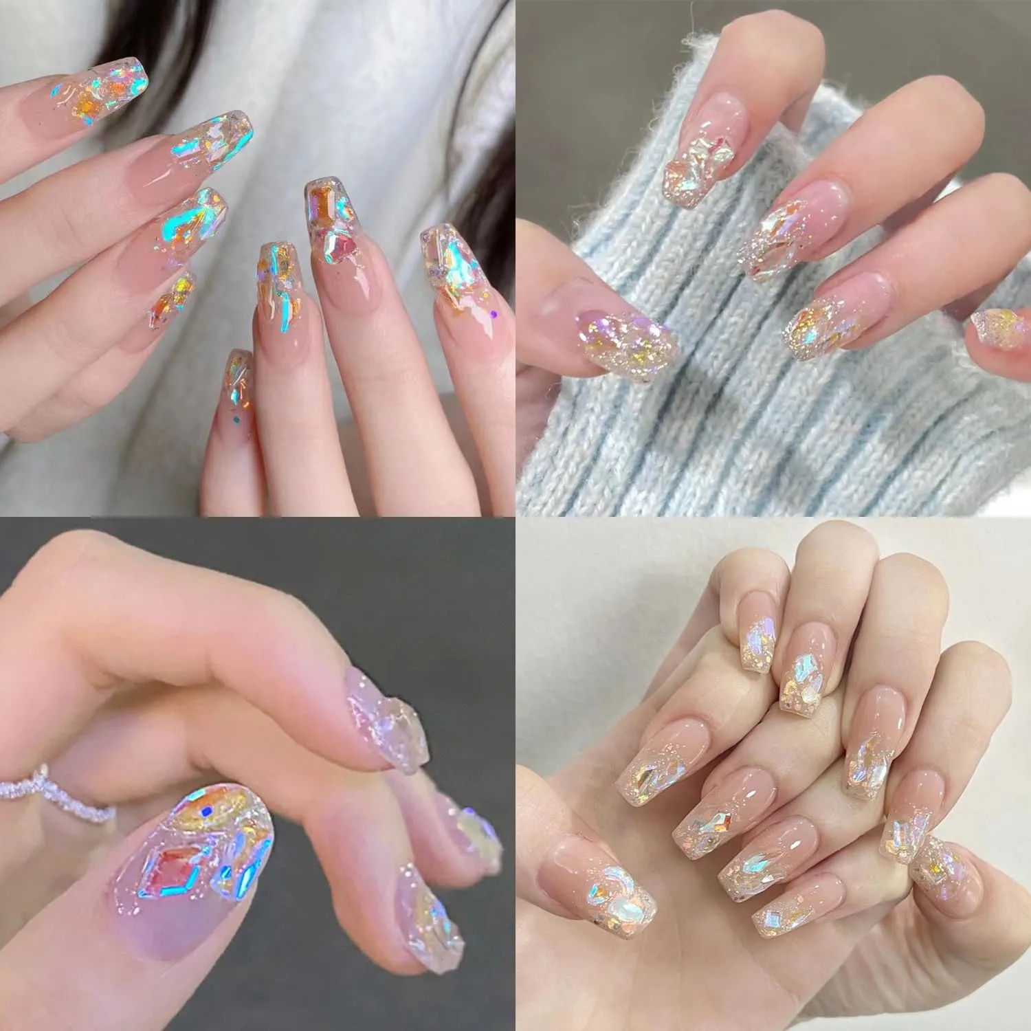 HNUIX Nail Rhinestones Kit Aurora Flatback Clear Moonlight Nail Charms Glass Gems Stones 1450Pcs Nail Art Gems Diamonds Jewels Multi Shapes Sizes Nail Charms for Nails DIY Faces Eyes Makeup