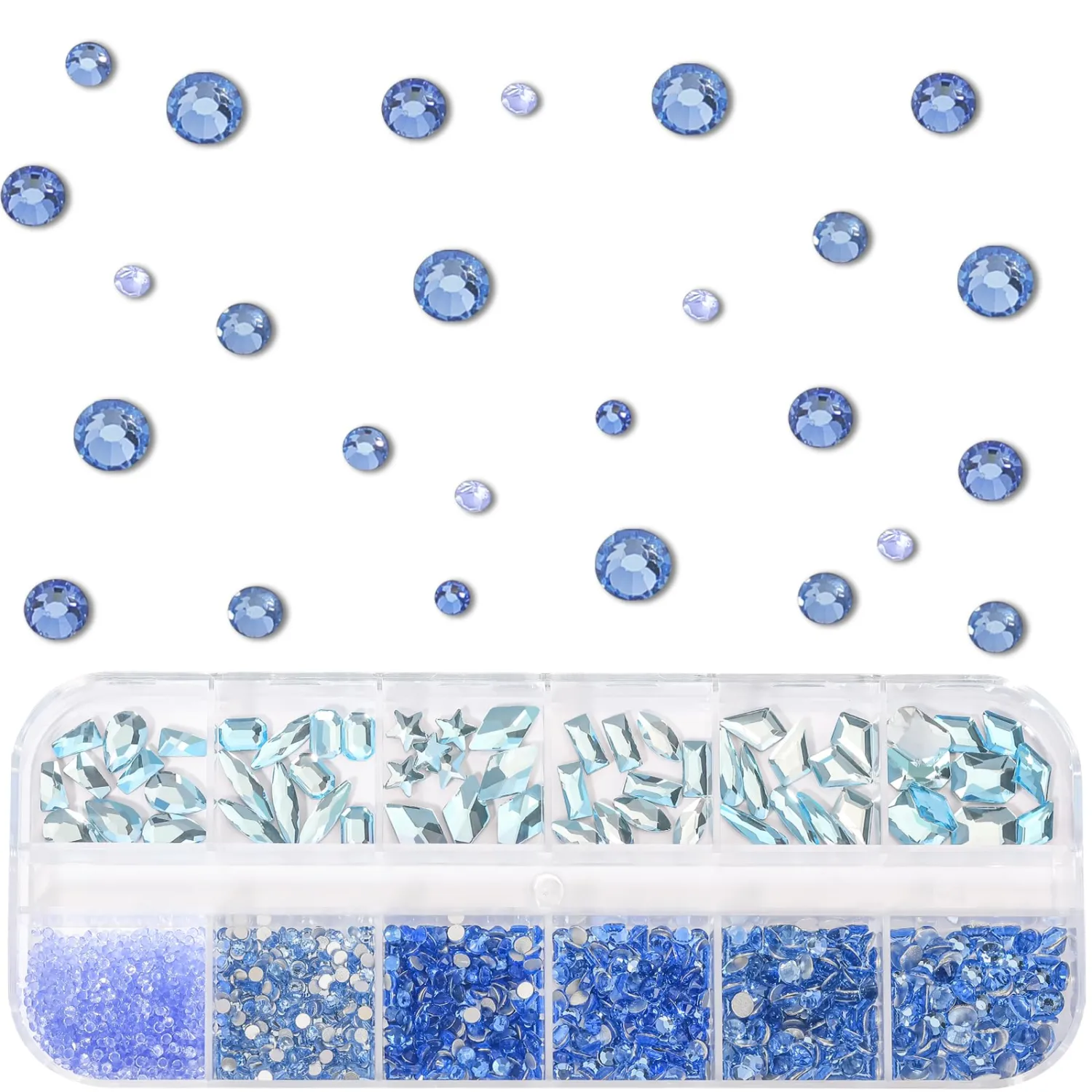 HNUIX Light Blue Nail Rhinestones Kit Flatback Crystal Water Blue Gems Stones 1450Pcs Nail Art Gems Diamonds Jewels Multi Shapes Sizes Nail Charms Tweezer & Wax Pen for Nails DIY Faces Eyes Makeup