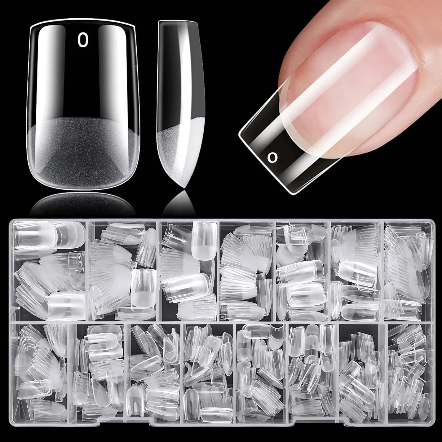 LoveOurHome 600pc Short Square Nail Tips Clear Fake Nails Short Square Gel Nail Tips Full Cover Acrylic Nails Clear Press on Nails Women False Nail 15 Sizes Fingernails for Nail Tip Extension