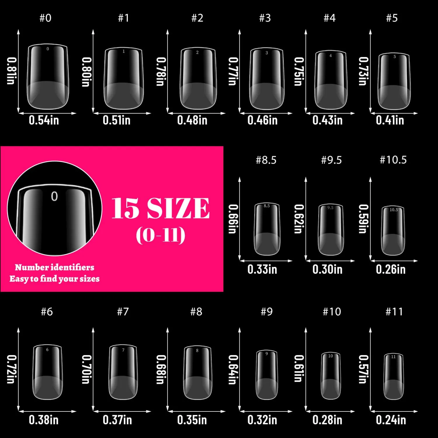 LoveOurHome 600pc Short Square Nail Tips Clear Fake Nails Short Square Gel Nail Tips Full Cover Acrylic Nails Clear Press on Nails Women False Nail 15 Sizes Fingernails for Nail Tip Extension