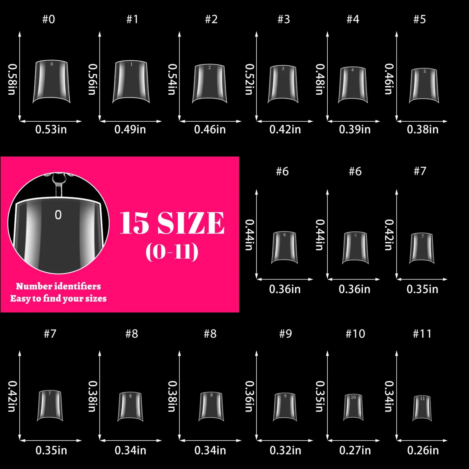 LoveOurHome 600pc French Coffin Nail Tips Clear Fake Nails Medium Coffin Gel Nail Tips Half Cover Acrylic Nails Clear Press Nail 15 Sizes False Fingernail for Gel Nail Tip Extension