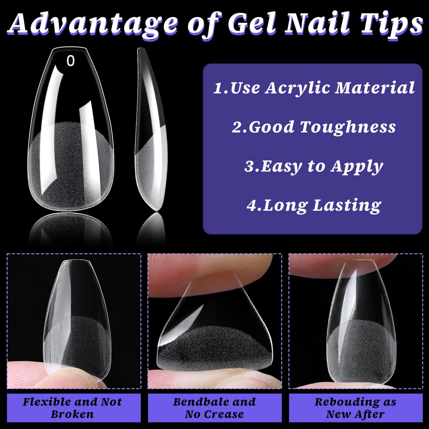 LoveOurHome 600pc Medium Coffin Nail Tips Clear Fake Nails Coffin Gel Nail Tips Full Cover Acrylic Nails Clear Press on Nails Medium False Nail 15 Sizes Fingernail for Gel Nail Tip Extension