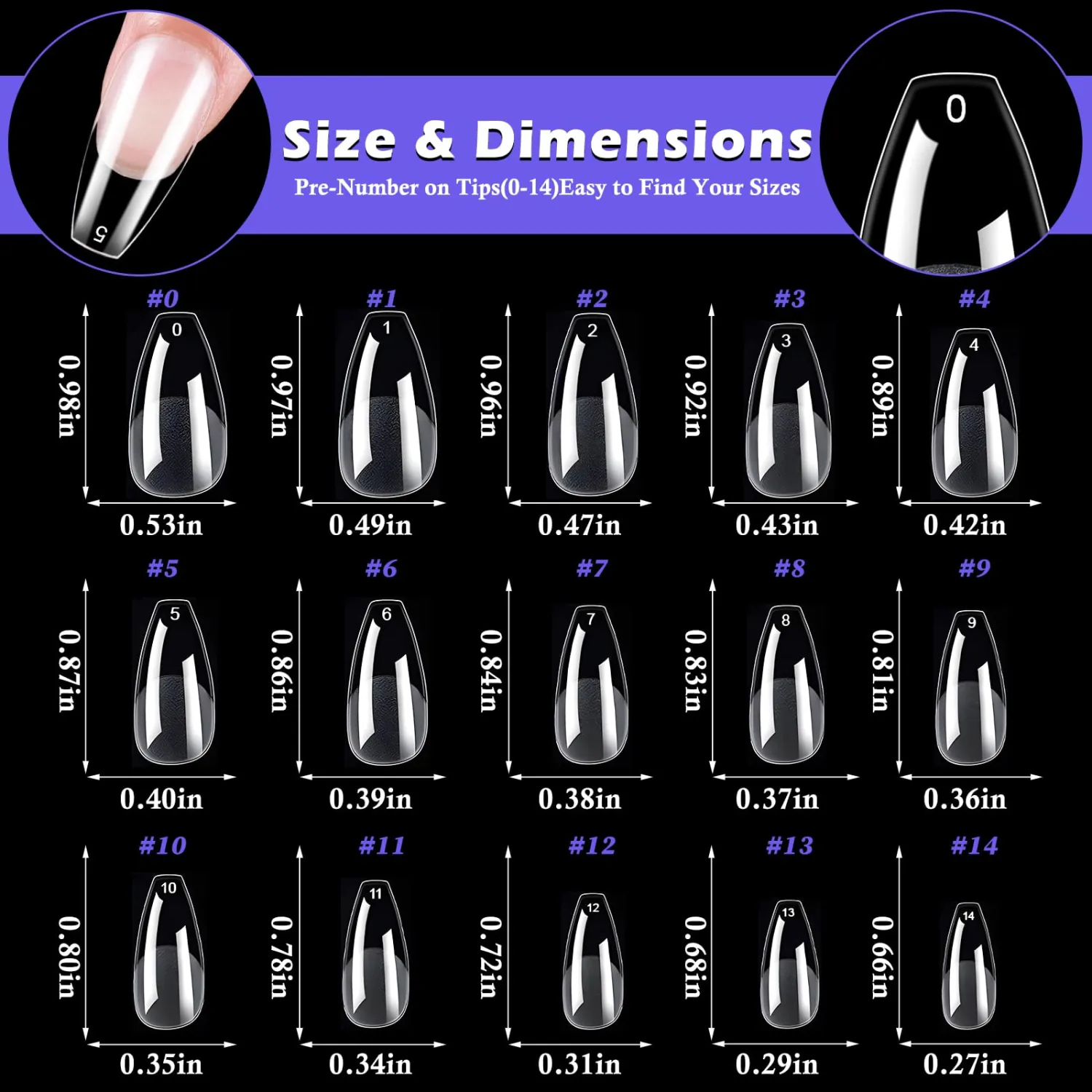 LoveOurHome 600pc Medium Coffin Nail Tips Clear Fake Nails Coffin Gel Nail Tips Full Cover Acrylic Nails Clear Press on Nails Medium False Nail 15 Sizes Fingernail for Gel Nail Tip Extension