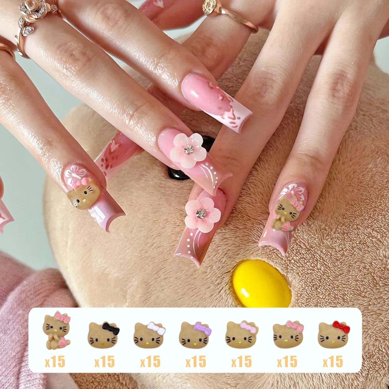 105pcs Kawaii Nail Art Charms Resin Nail Charms Cute 3D Cartoon Y2k Nail Accessories for Girls and Women's DIY Design Decoration Supplies