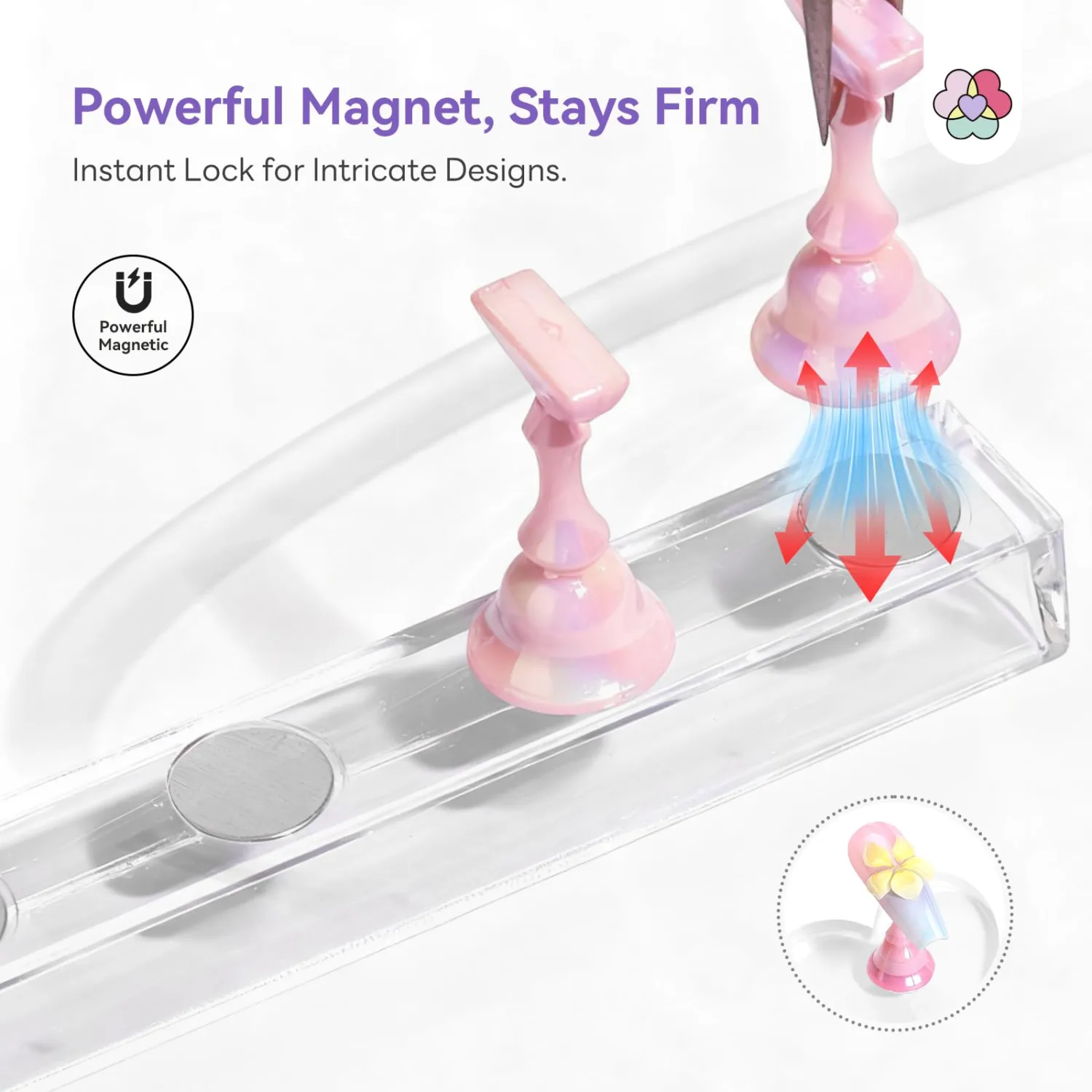 SAVILAND Nail Stand for Press On Nails: 1 Heart Shaped Acrylic Magnetic Nail Holder for Painting Nails 2 Sets Nail Stand False Nail Tips with 200 Double-Sided Tape Home DIY Nail Art Tool Beginner