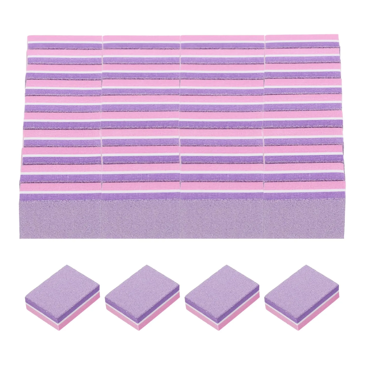 HARFINGTON 50pcs Mini Buffer Block Nail File, 100/180 Grit Double Side Sponge Nail Buffers for Professional Manicure Acrylic Nails, Natural Nails, Pink/Purple