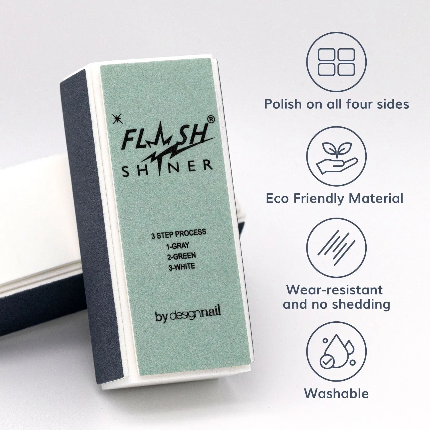 Flash Shiner® Block – 3-Way Nail Buffer – Pack of 4 – Professional Nail Buffer for Natural Shine – Smooths, Conditions & Polishes – Manicure Tool for Home or Salon Use