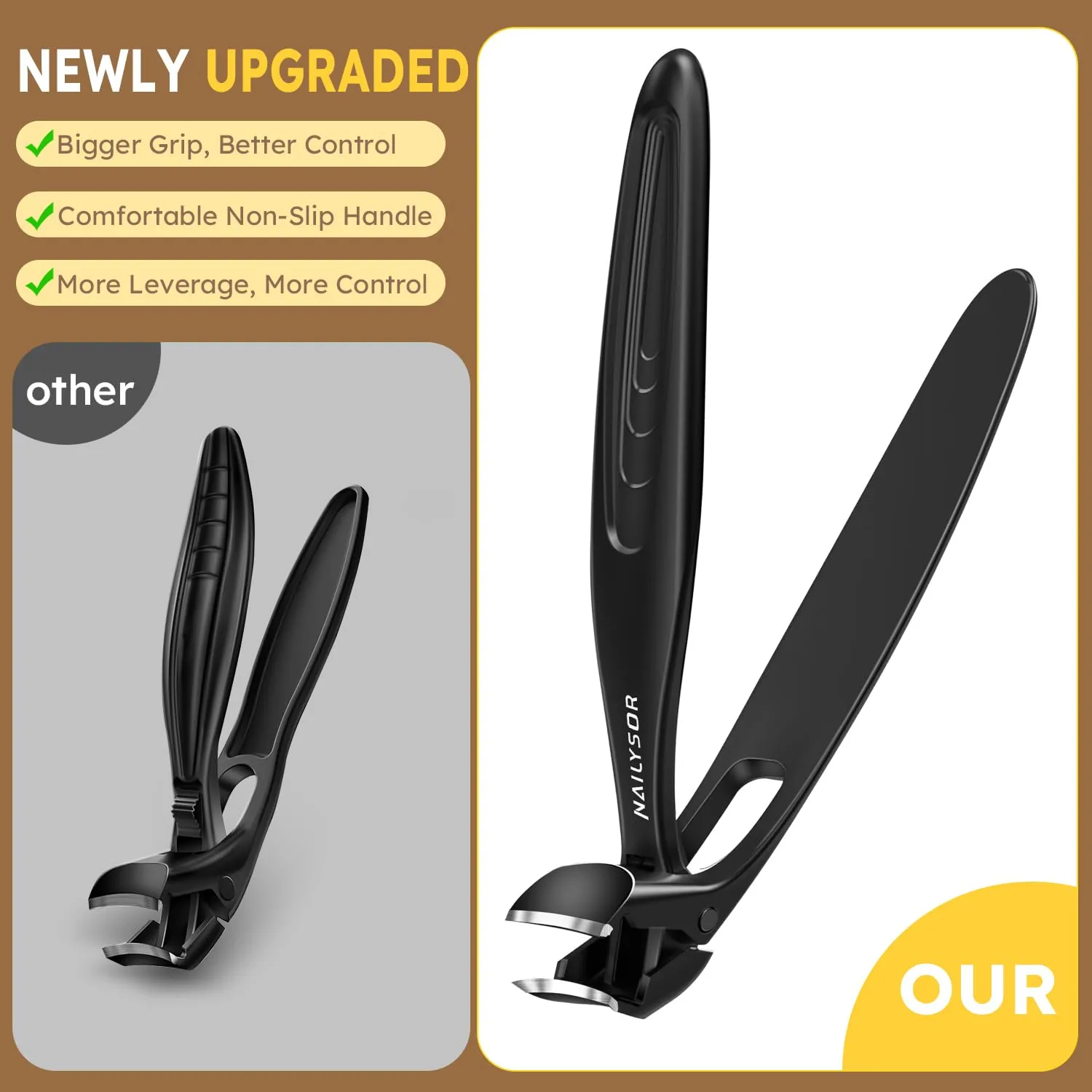 Upgrade Extended Toenail Clippers for Thick Toenails, Long Handled Nail Clippers for Seniors, Large Fingernail Clipper Angled Head with Catcher, Ergonomic Wide Opening Heavy Duty Cutter for Men Women