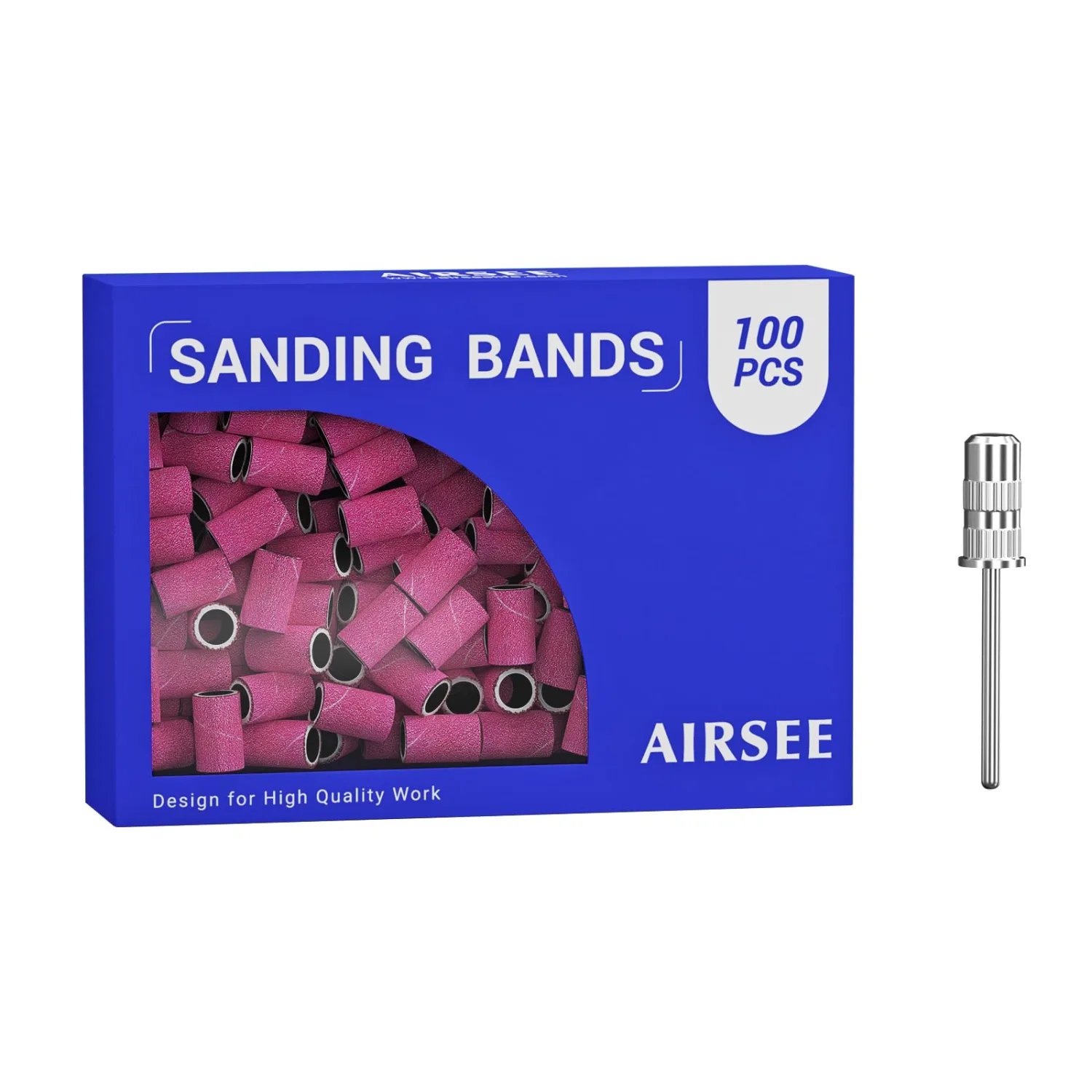 AIRSEE Sanding Bands for Electric Nail Drill 100 Piece Set 240 Grit Fine Acrylic File Attachments Professional 1 Sander Mandrel Bit Beauty Salon Accessories Manicure and Pedicure Finger Callus Pink