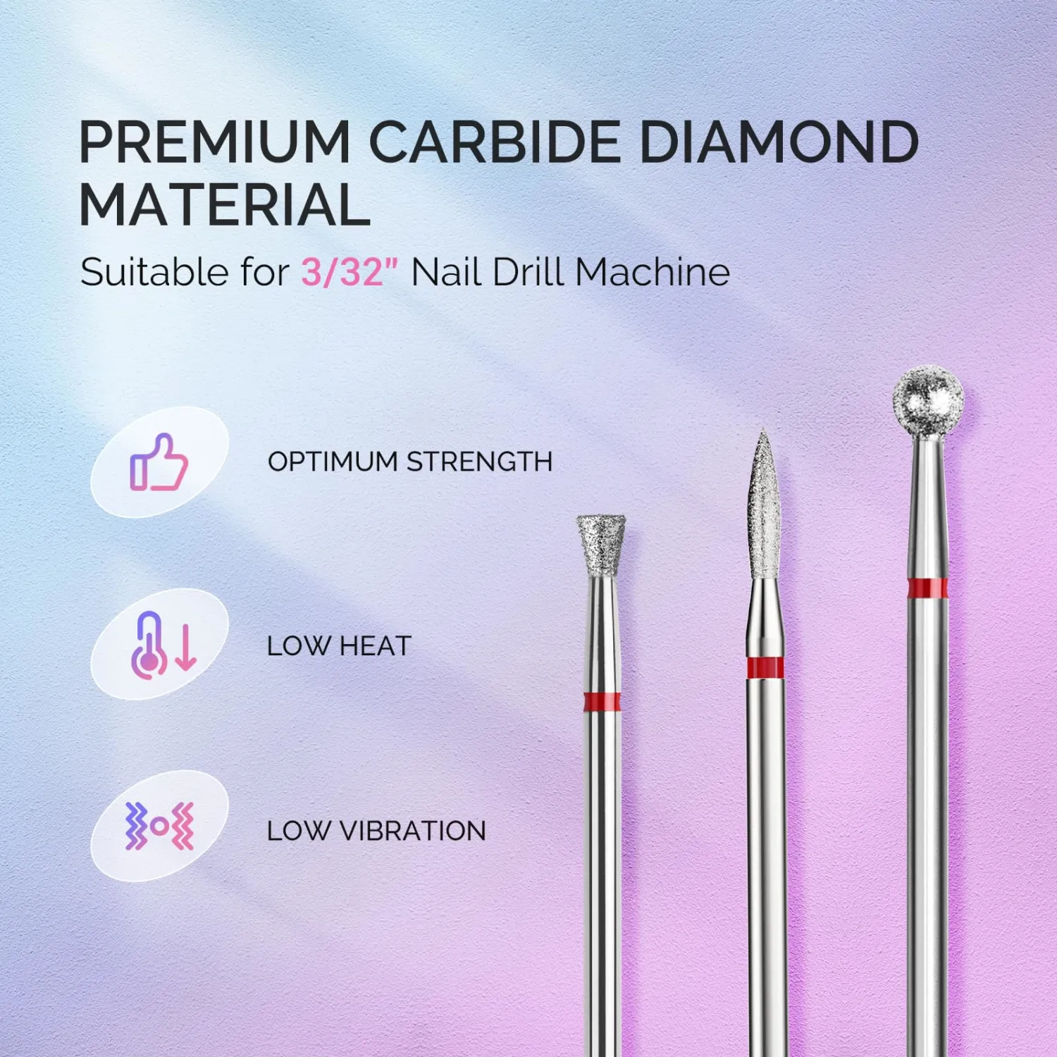 MelodySusie 3Pcs Cuticle Cleaner Nail Drill Bits Set, 3/32'' Safety Carbide Diamond Bits, Ball, Flame and Inverted Tapered Bits, Suitable for Cuticle Dead Skin Nail Prepare, Silver