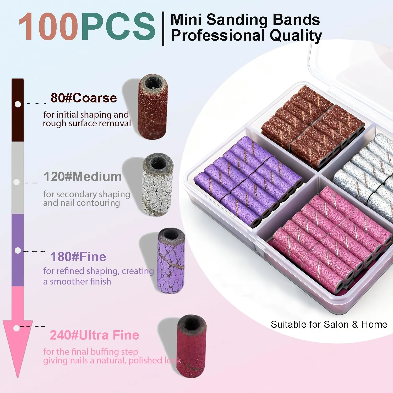 100Pcs Small Sanding Bands for Nail Drill, 80 120 180 240 Grit Mini Nail Sanding Bands with 3mm Mandrel Bit, Professional Nail File Set for Acrylic Gel Nails Manicure Pedicure